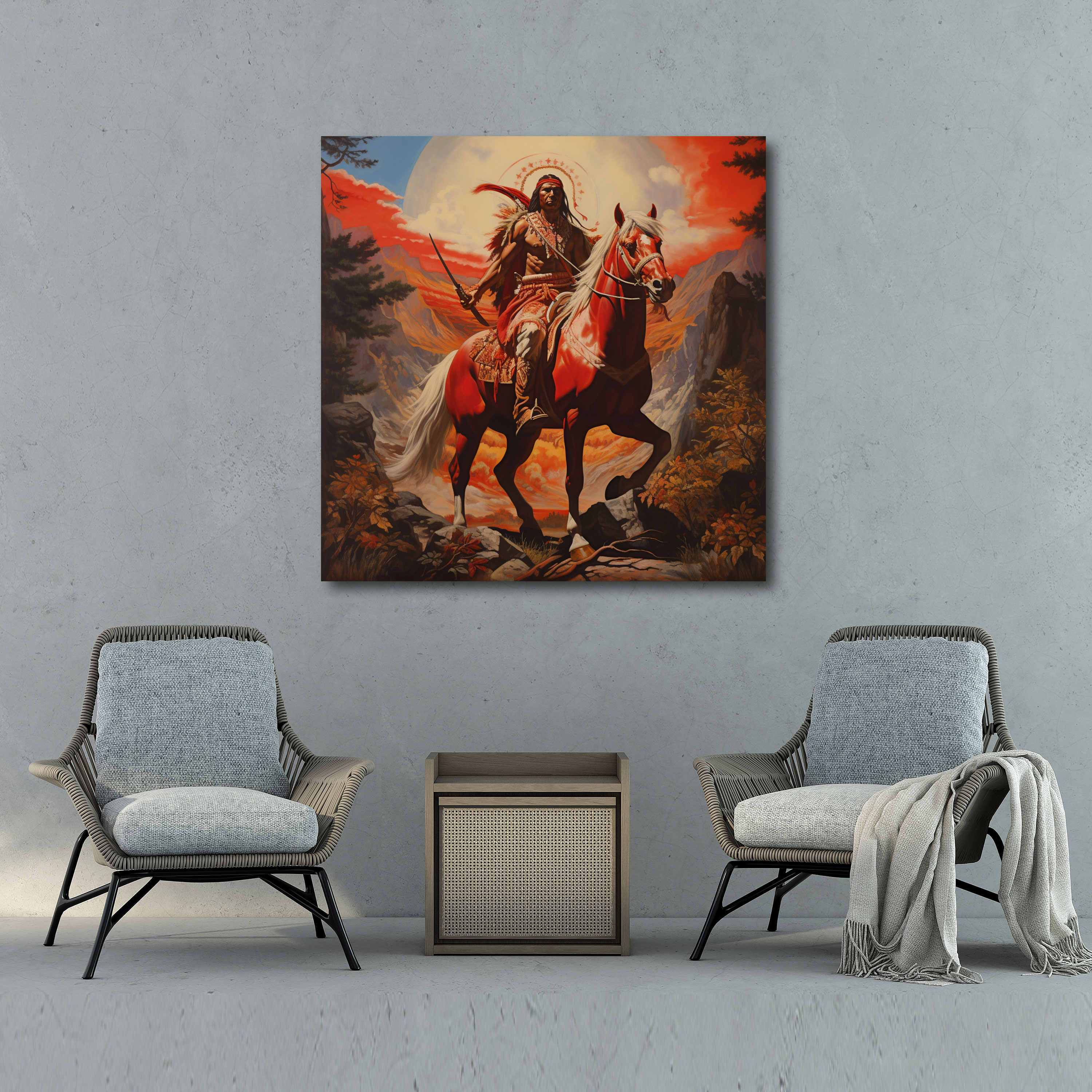 Red Indian Warrior Canvas Print - Red Indian, Horseback, Warrior, Home Decoration