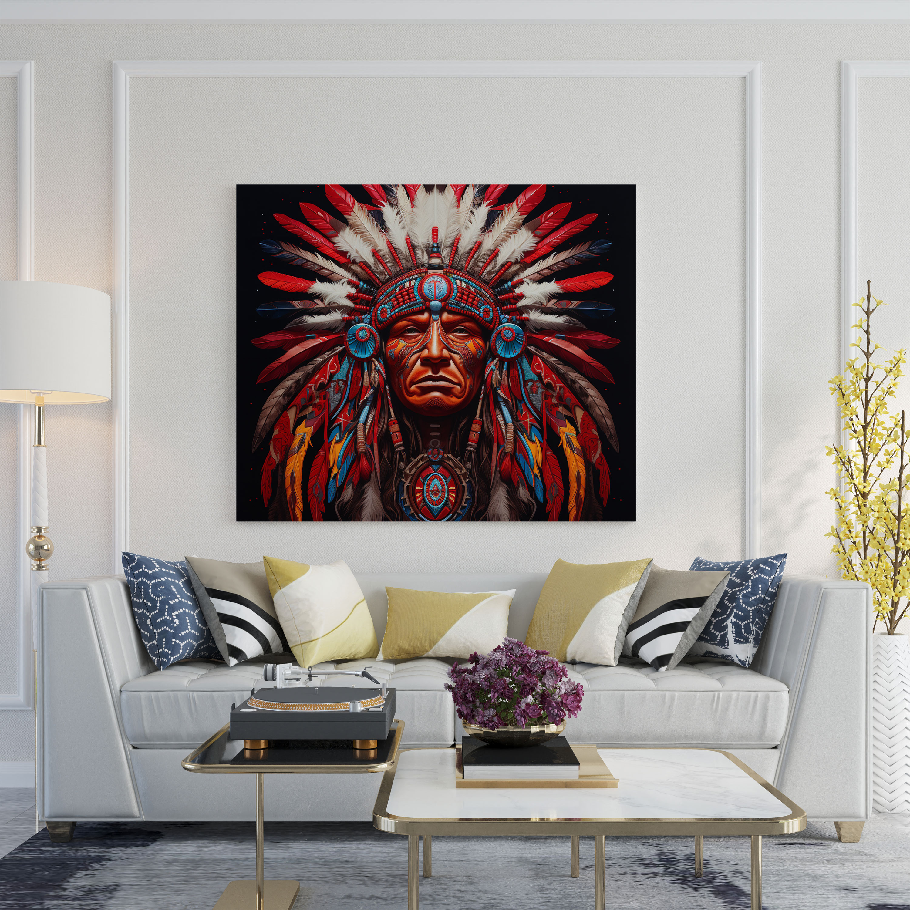 Traditional Red Indian Chief Wall Art - Red Indian, Wall Decoration, Canvas, Native American Culture