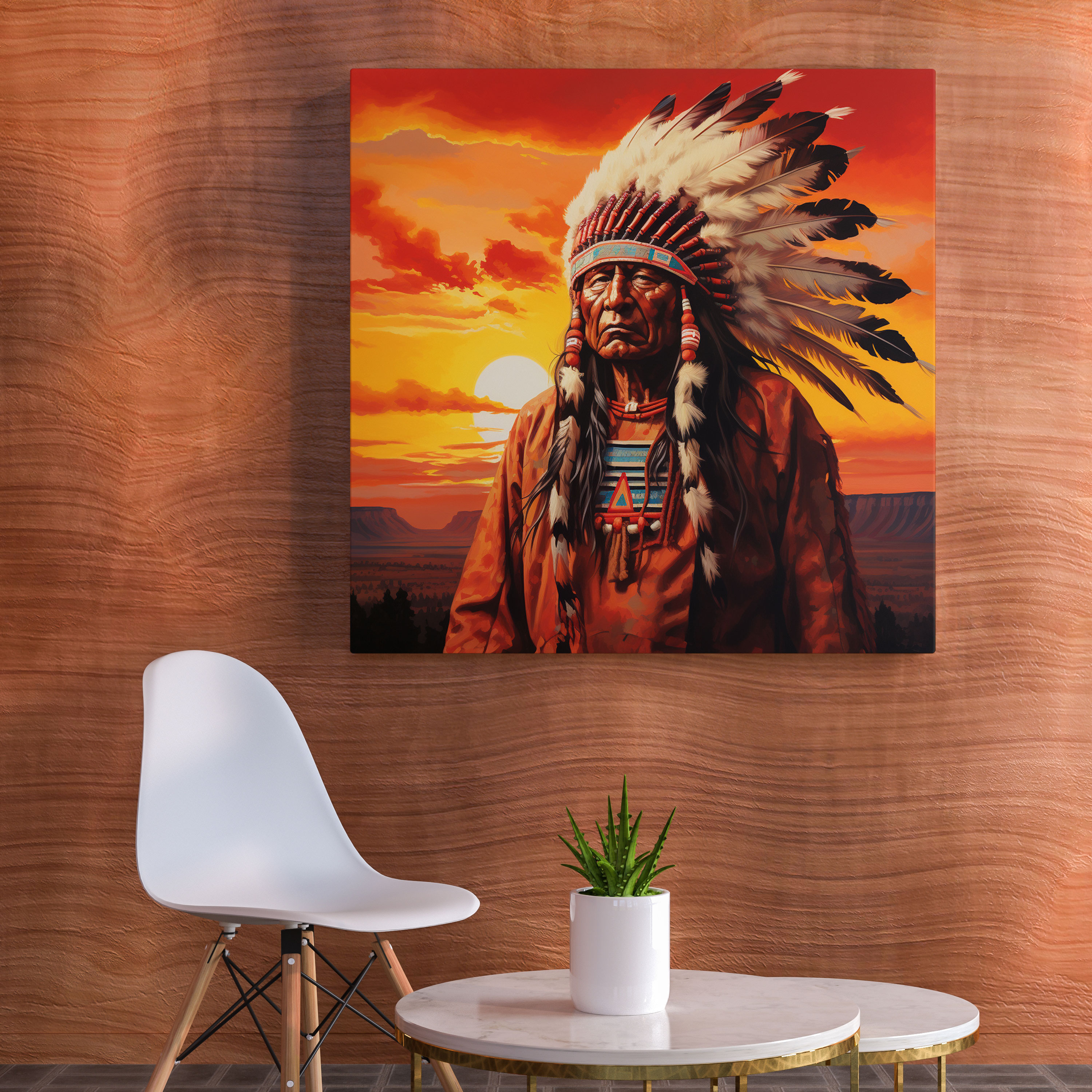 Majestic Red Indian Chief Sunset Canvas Print - Red Indian, Red Indian, Breathtaking, Native American Culture