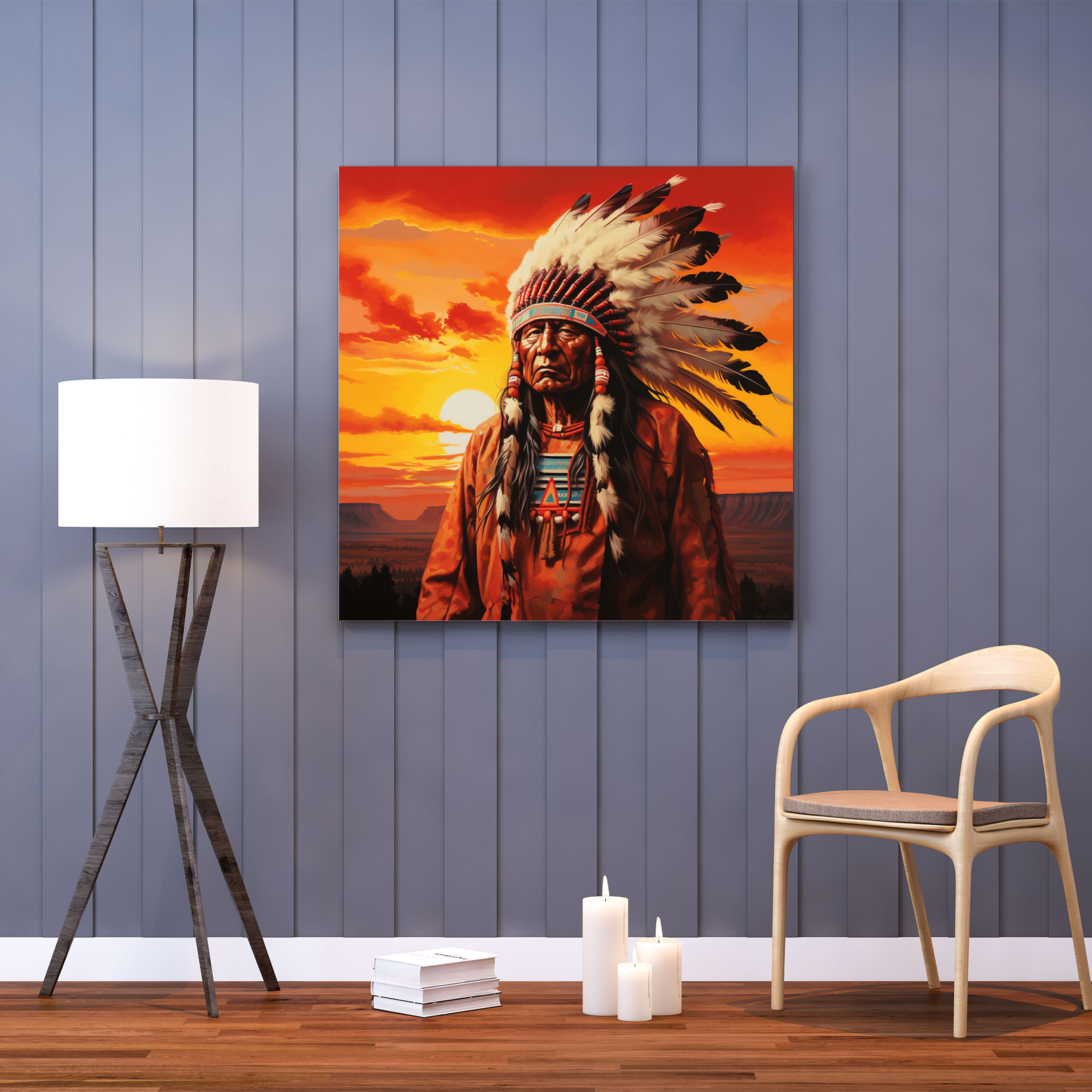 Majestic Red Indian Chief Sunset Canvas Print - Red Indian, Red Indian, Breathtaking, Native American Culture