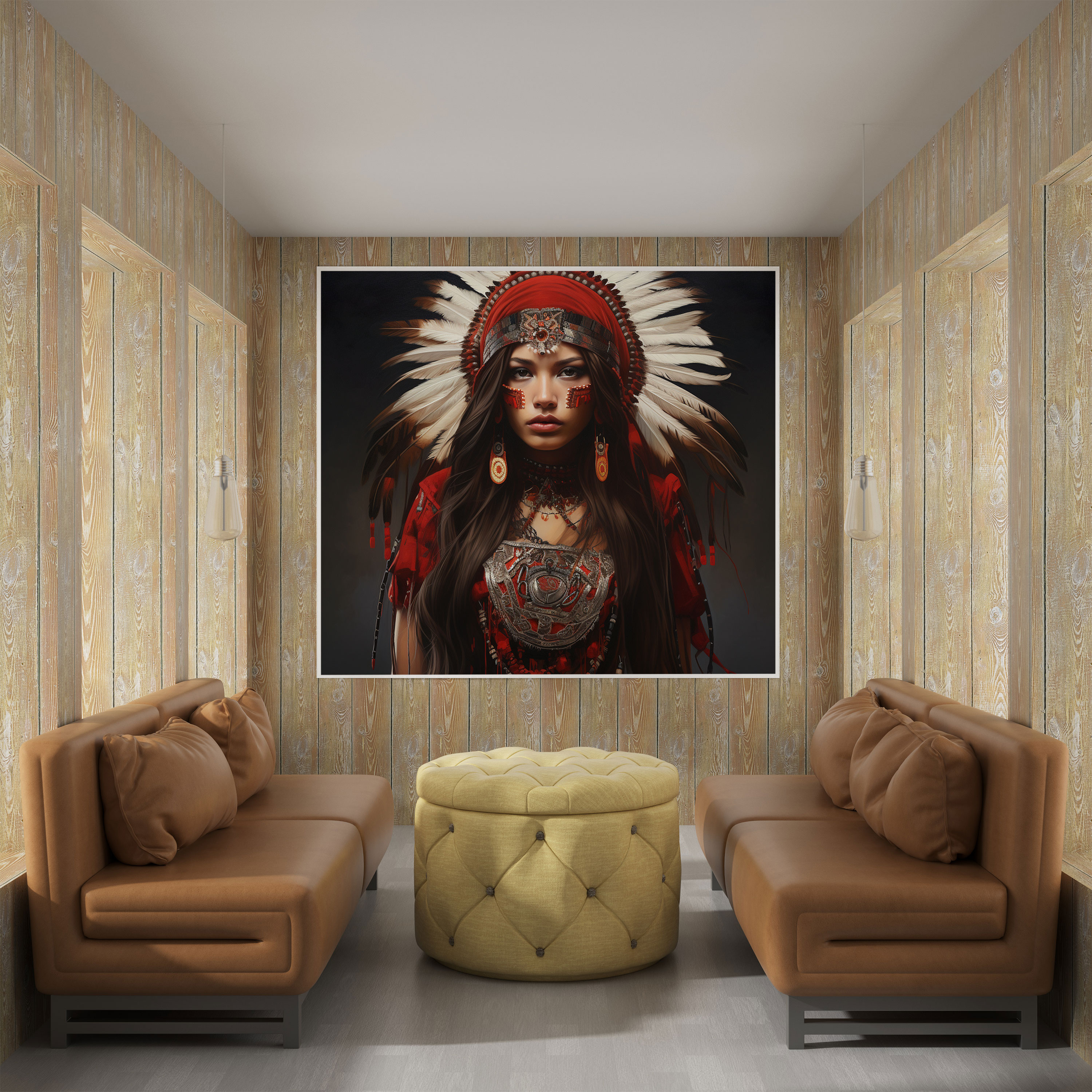 Intricate Beadwork Red Indian Woman Canvas Print - Red Indian, Captivating, Canvas Wall Art, Canvas Print