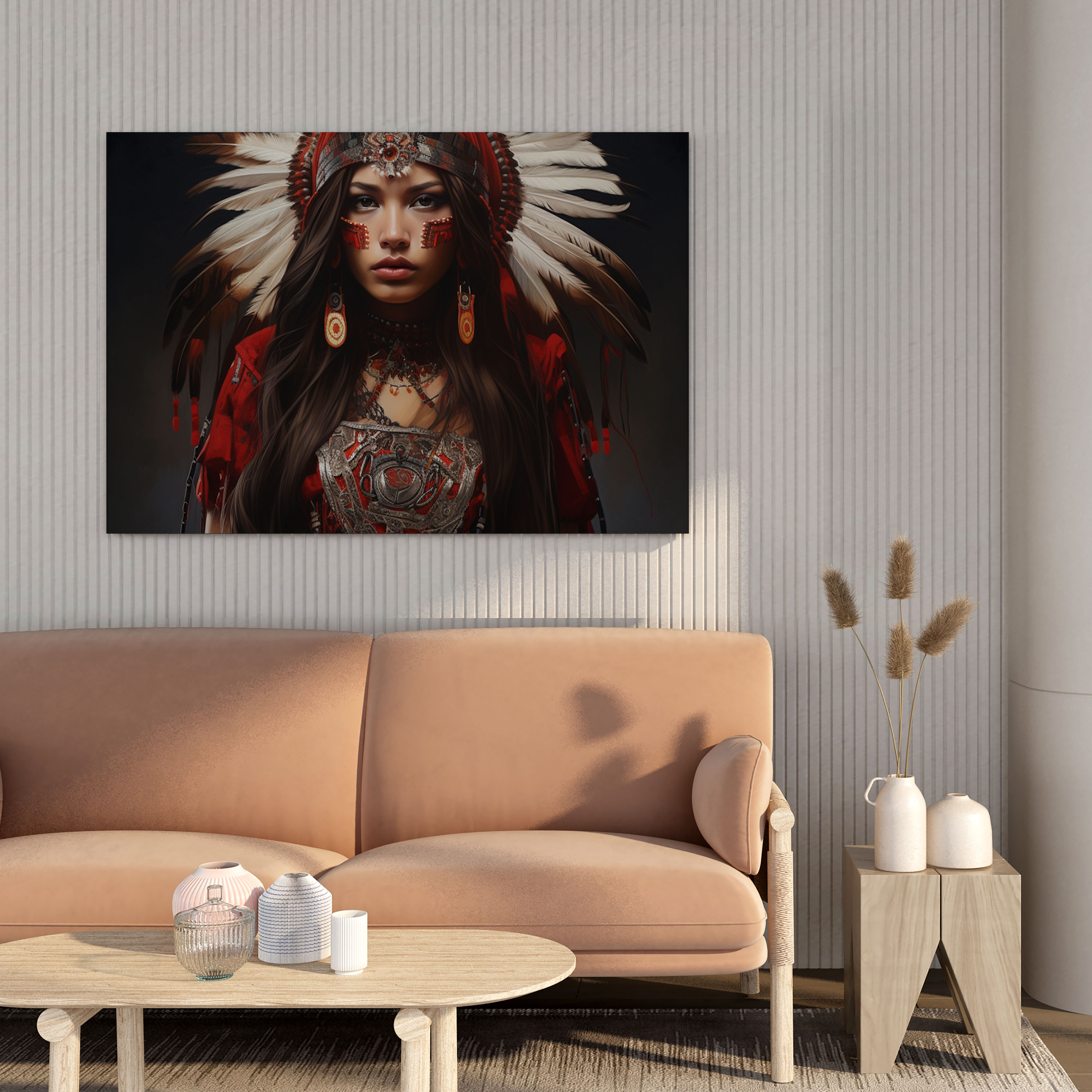 Intricate Beadwork Red Indian Woman Canvas Print - Red Indian, Captivating, Canvas Wall Art, Canvas Print