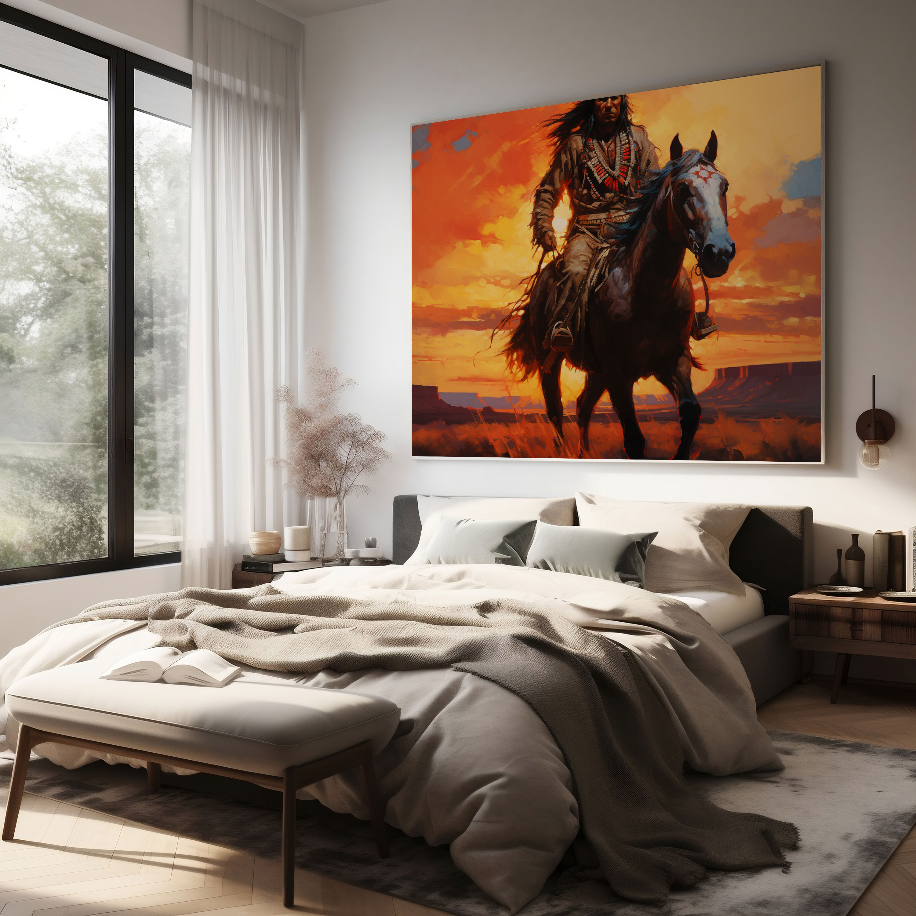 Red Indian Canvas Print - Native American Horse Rider Sunset Wall Art - Red Indian, Canvas Print, Wall Art, Sunset