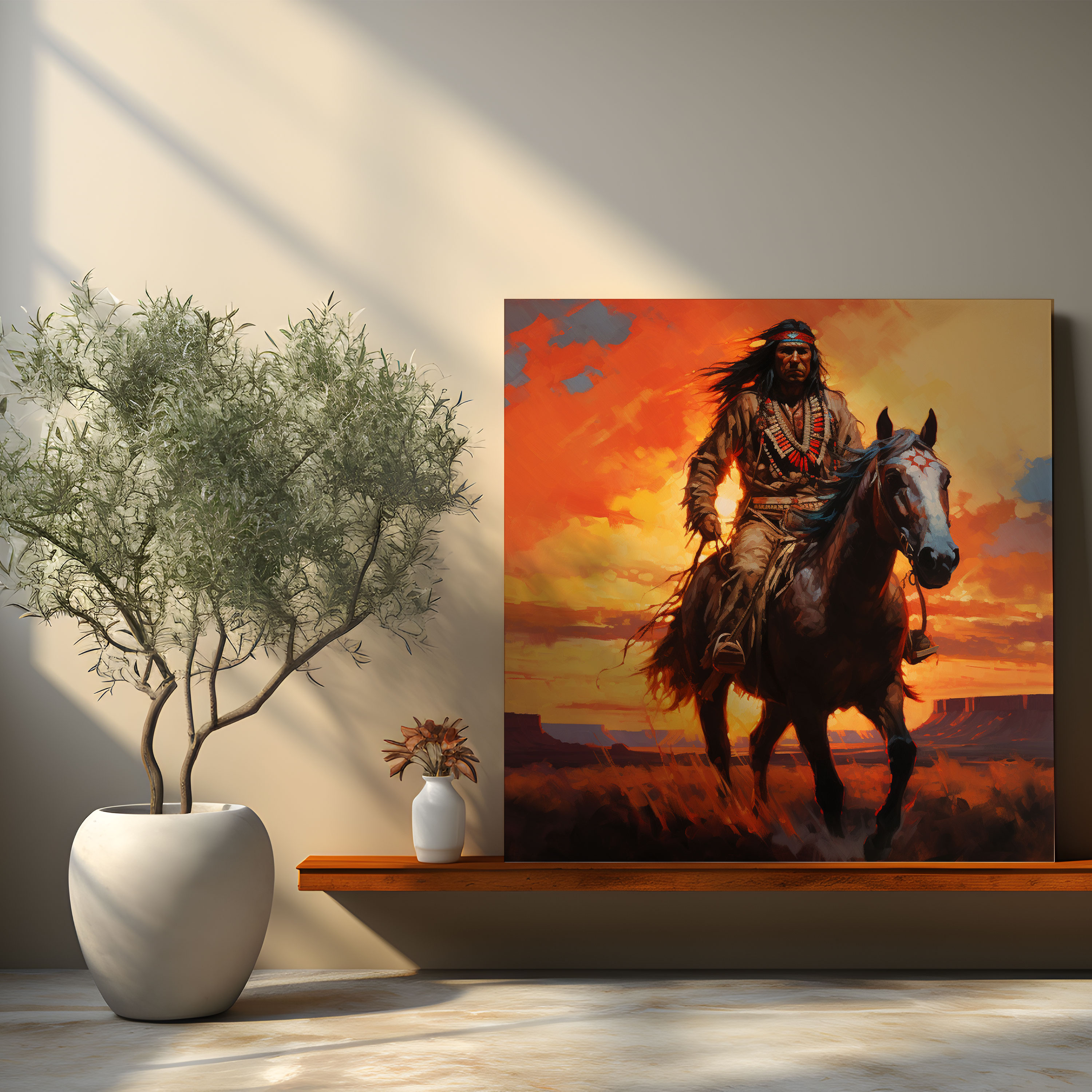 Red Indian Canvas Print - Native American Horse Rider Sunset Wall Art - Red Indian, Canvas Print, Wall Art, Sunset