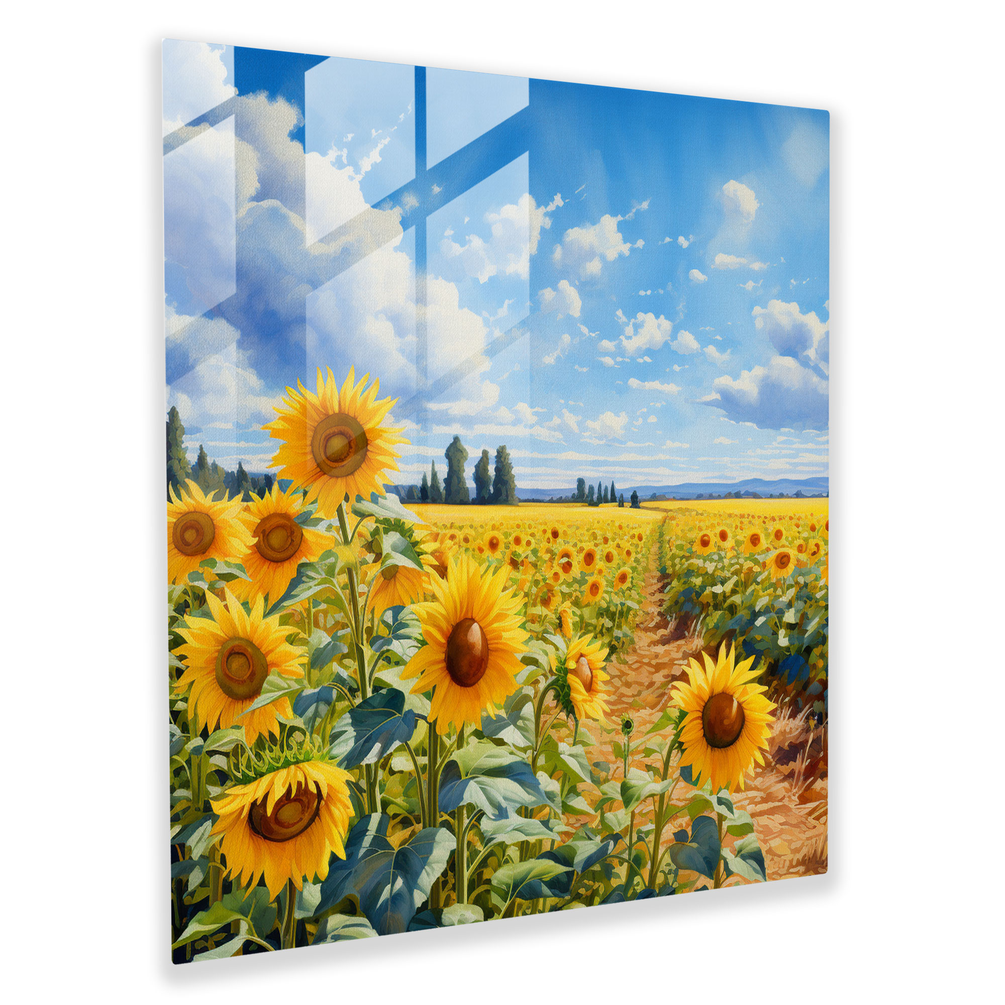 Rejection Reflection: Sunflower Field Glass Print - Rejection, Home Decoration, Wall Decoration, Glass Print