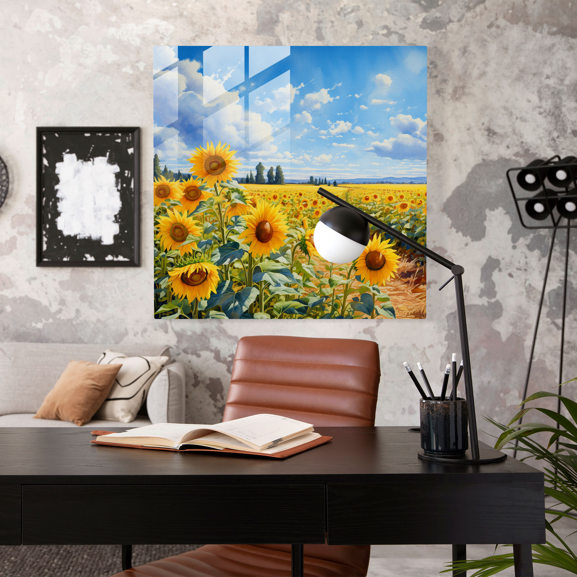 Rejection Reflection: Sunflower Field Glass Print - Rejection, Home Decoration, Wall Decoration, Glass Print