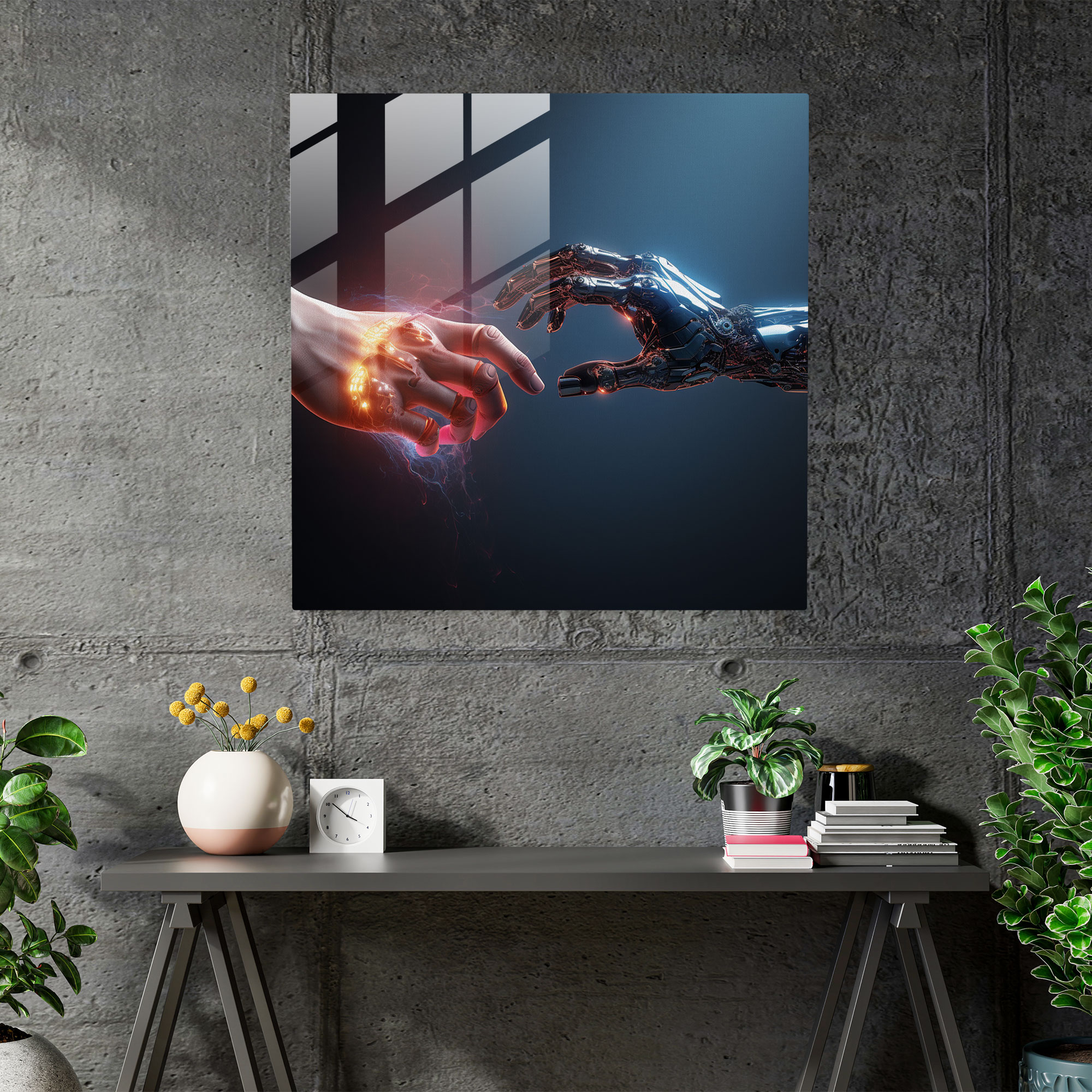 Rejection Reflection: Robotic Hand Glass Print - Rejection, Rejection, Home Decoration, Symbolism