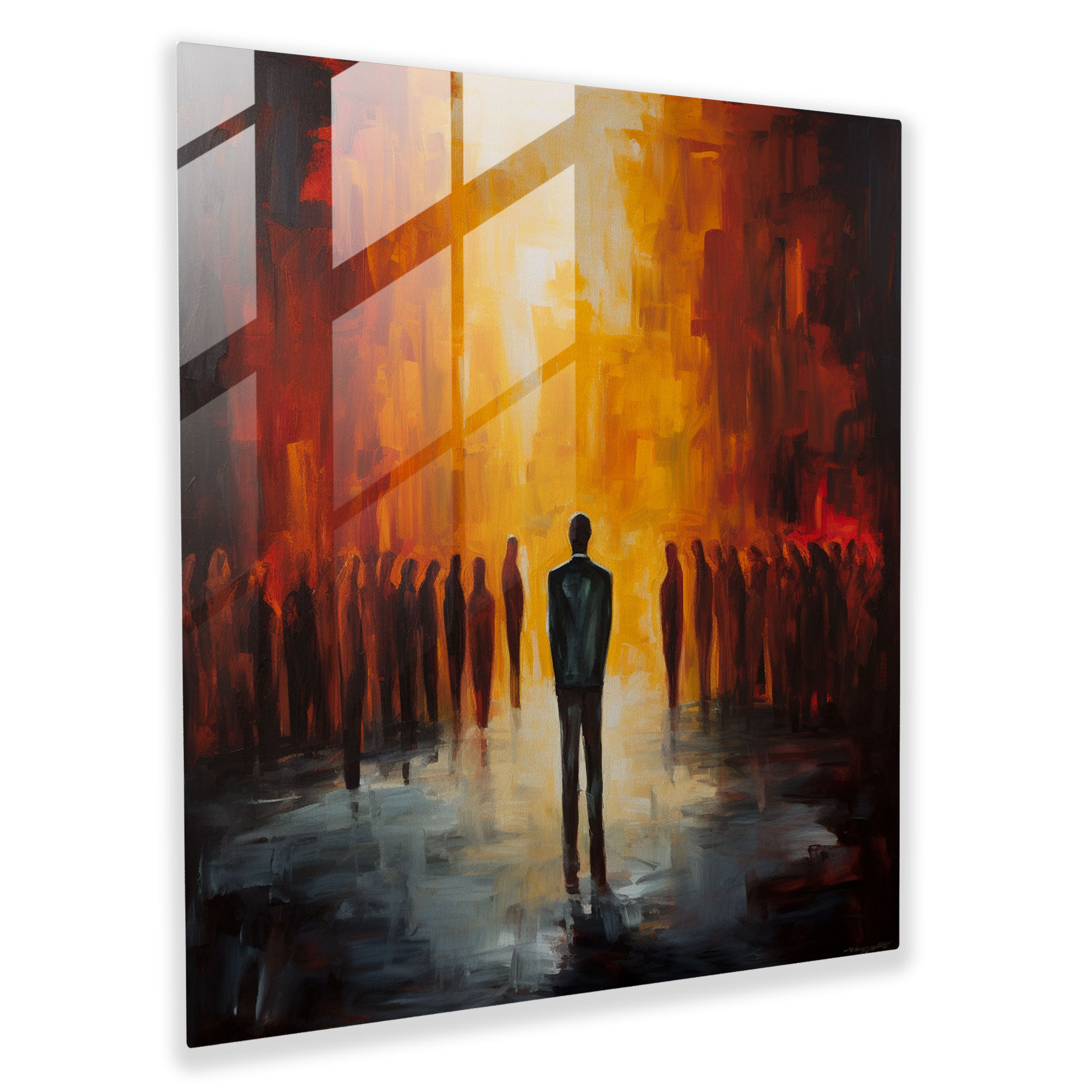 Rejection Reflection: Crowded Room Glass Print - Rejection, Home Decoration, Crowded Room, Figure Standing Alone