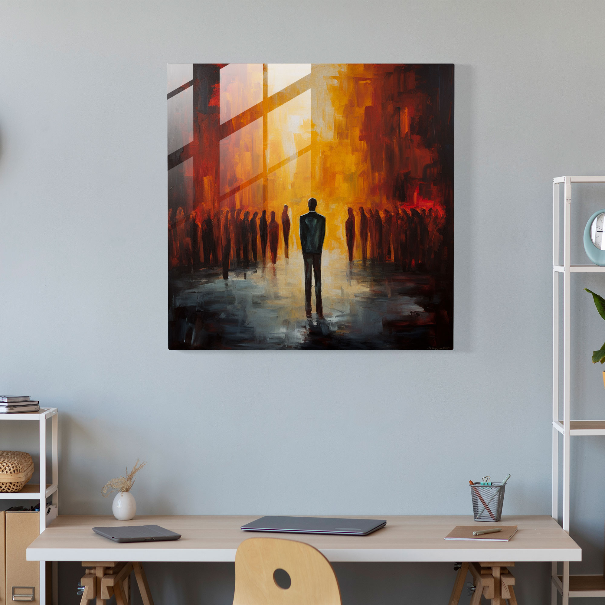 Rejection Reflection: Crowded Room Glass Print - Rejection, Home Decoration, Crowded Room, Figure Standing Alone