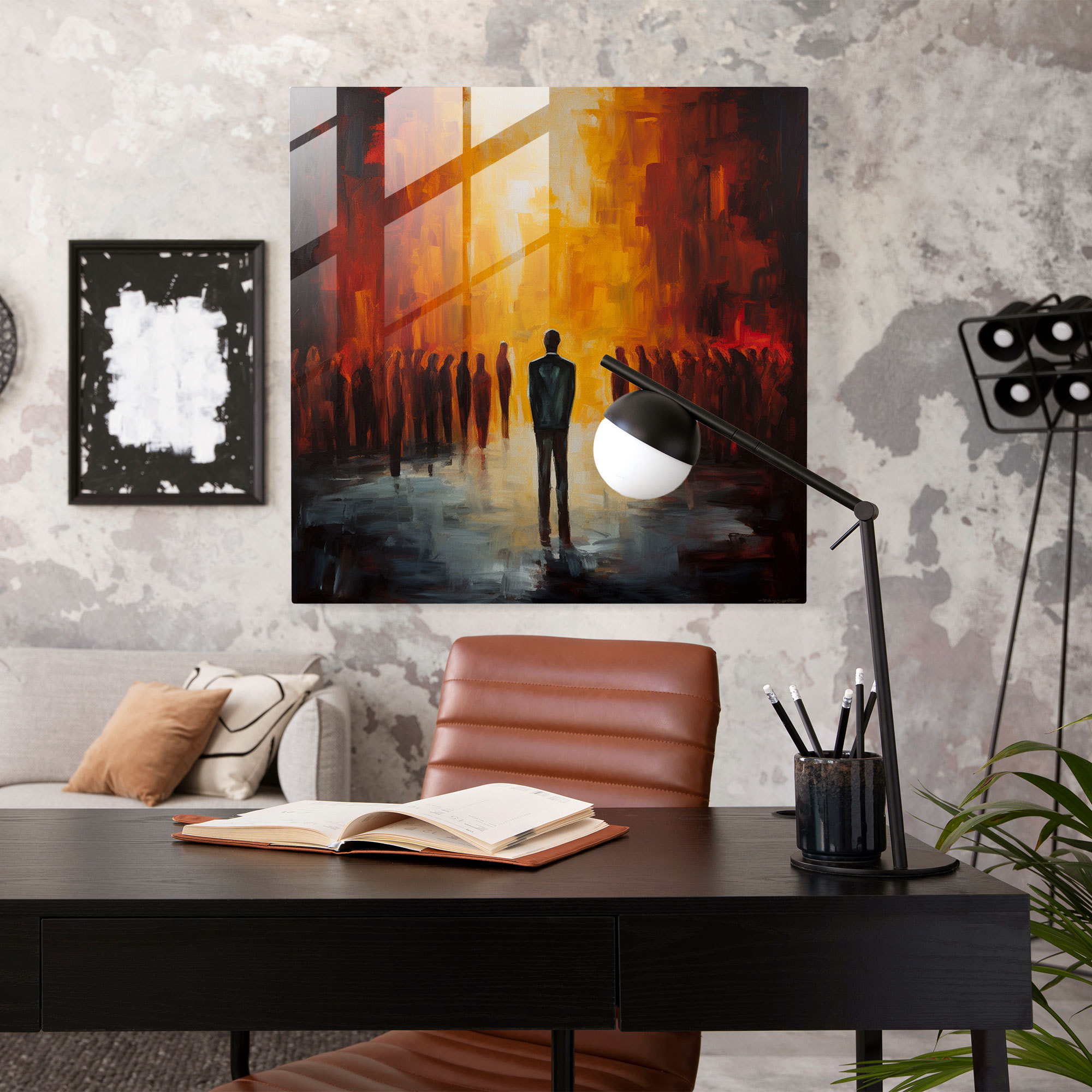Rejection Reflection: Crowded Room Glass Print - Rejection, Home Decoration, Crowded Room, Figure Standing Alone