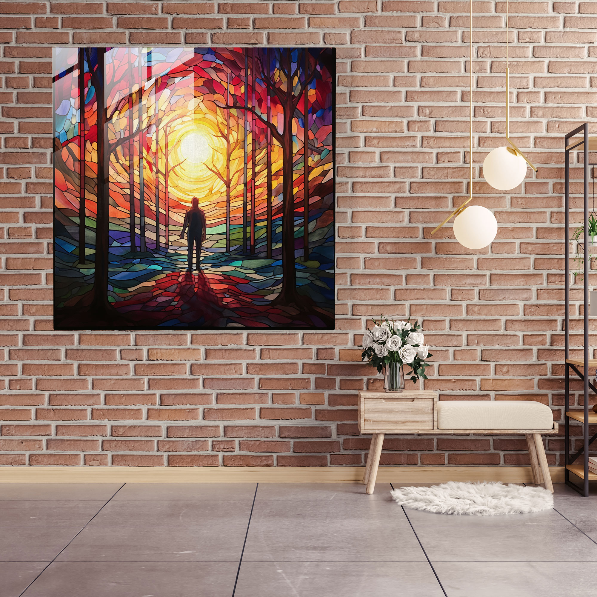Rejection Glass Print - Vibrant Stained Glass Wall Art - Rejection, Stained Glass, Wall Decoration, Lonely Figure