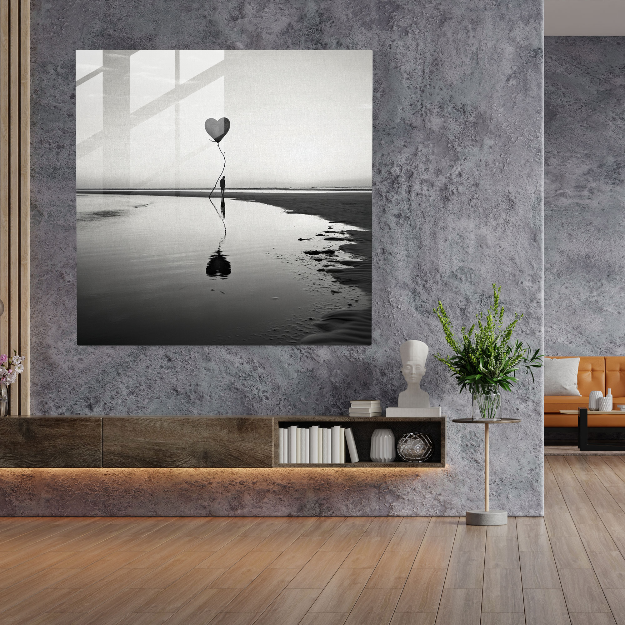 Reddedilmiş Cam Tablo Baskısı - Minimalist Siyah ve Beyaz Duvar Sanatı - Reddedilmiş Modern Sanat Minimalist Ev Dekorasyonu