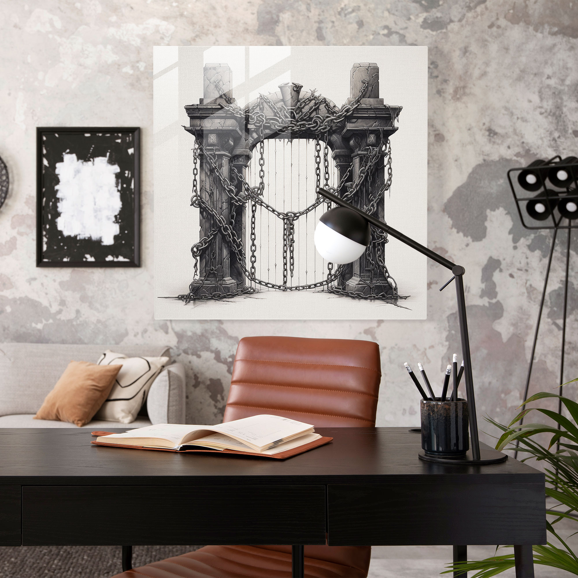 Zincire Bağlı - Cam Tablo - Reddedilme Modern Sanat Duvar Dekorasyonu