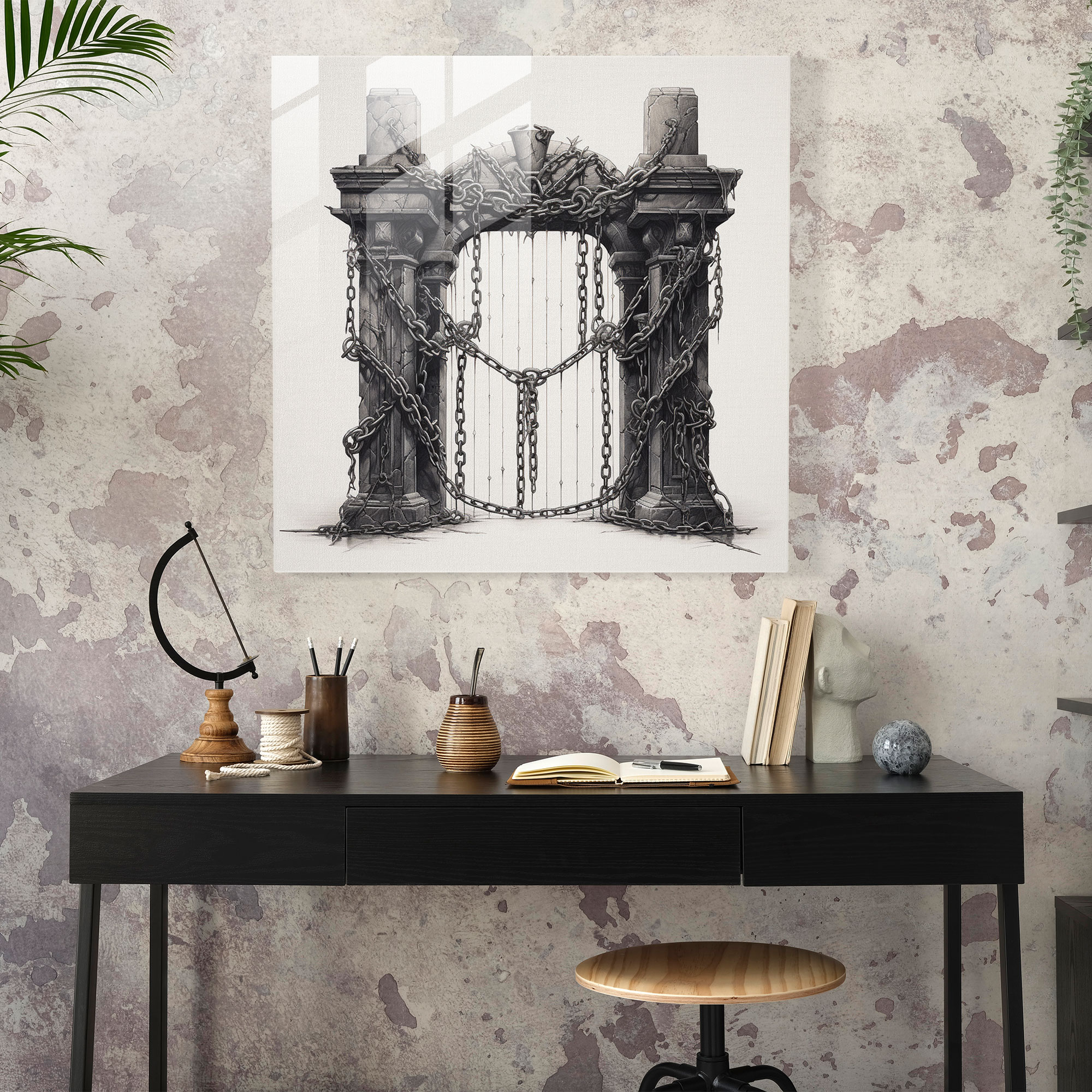 Zincire Bağlı - Cam Tablo - Reddedilme Modern Sanat Duvar Dekorasyonu