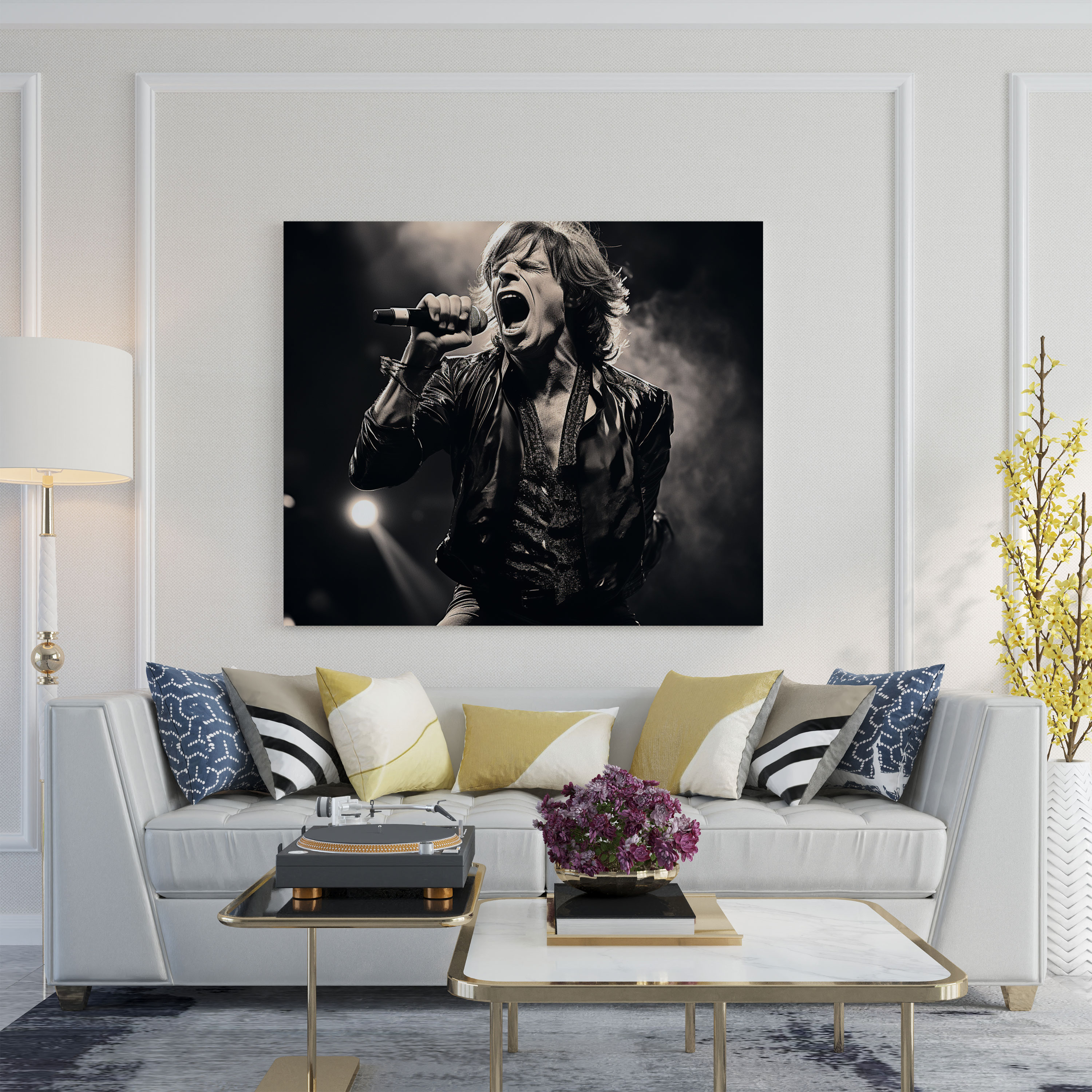 Rolling Stones Wanddekoration - Moderne Fotografie - Mick Jagger dynamische Bühnenpräsenz - Leinwandbild