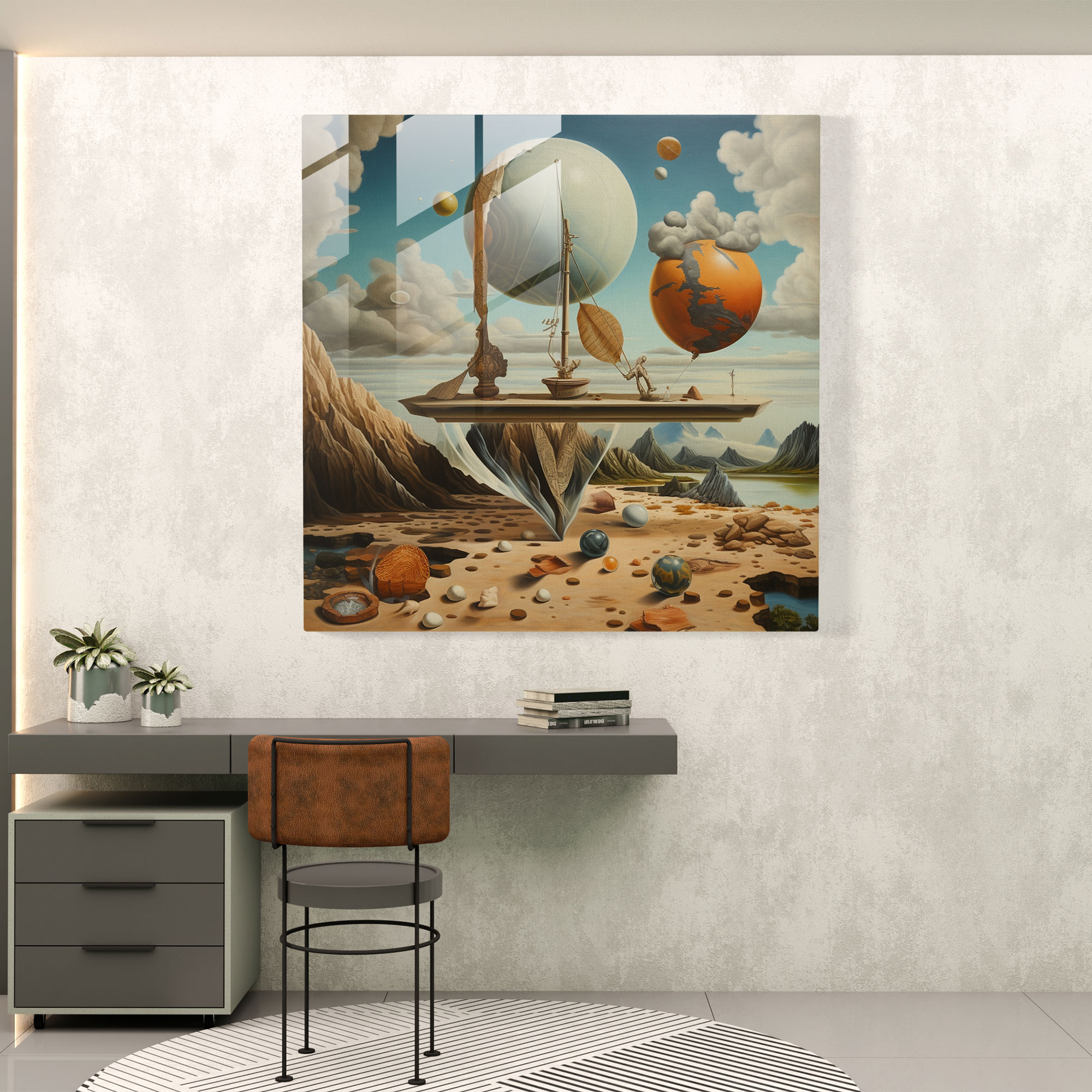 Surreales Glasbild Rolling Stones - Glasbild Wanddekoration Schwebend