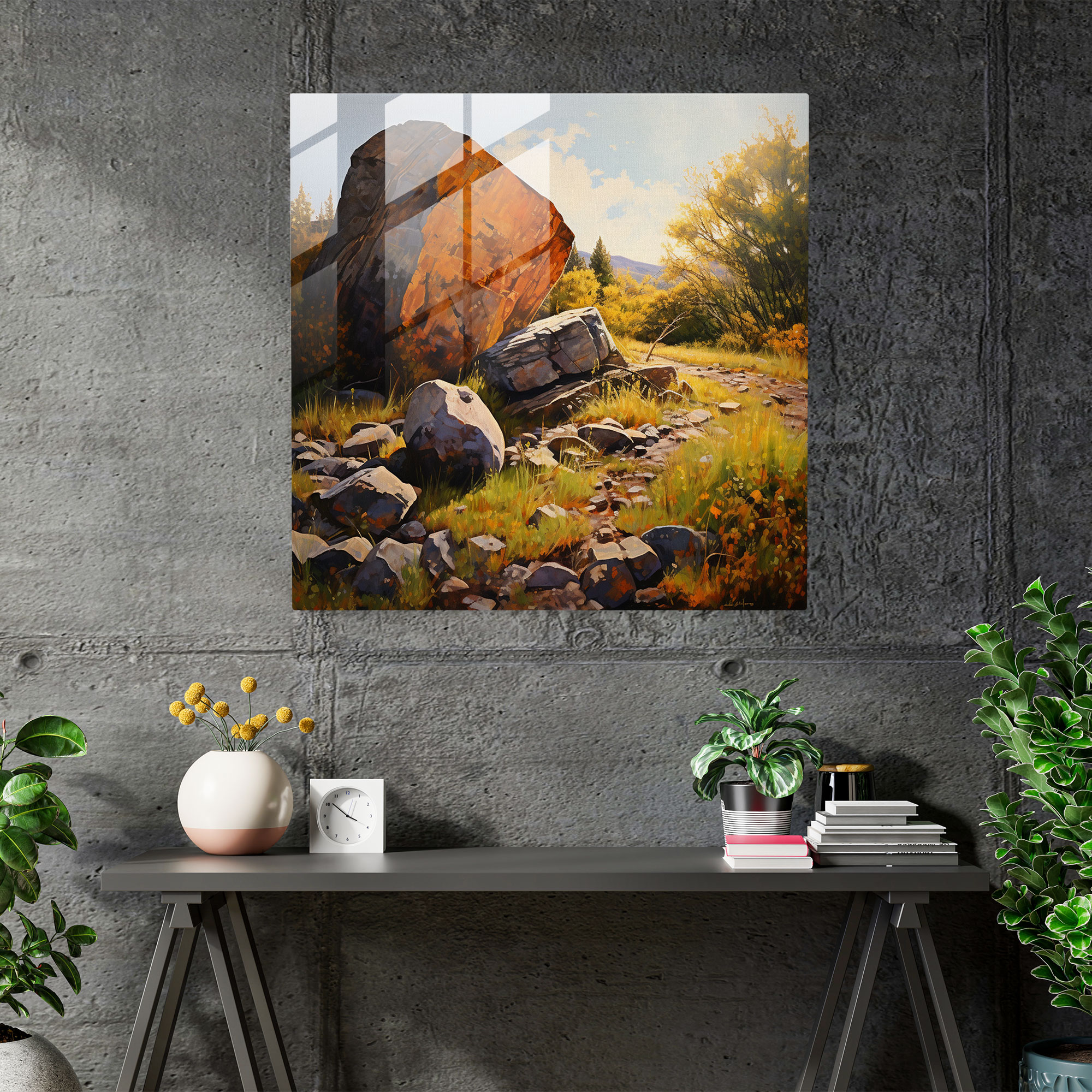 Rolling Stones Impressionistisches Glasbild - Rolling Stones Naturlandschaft Wohndekoration Moderne Kunst