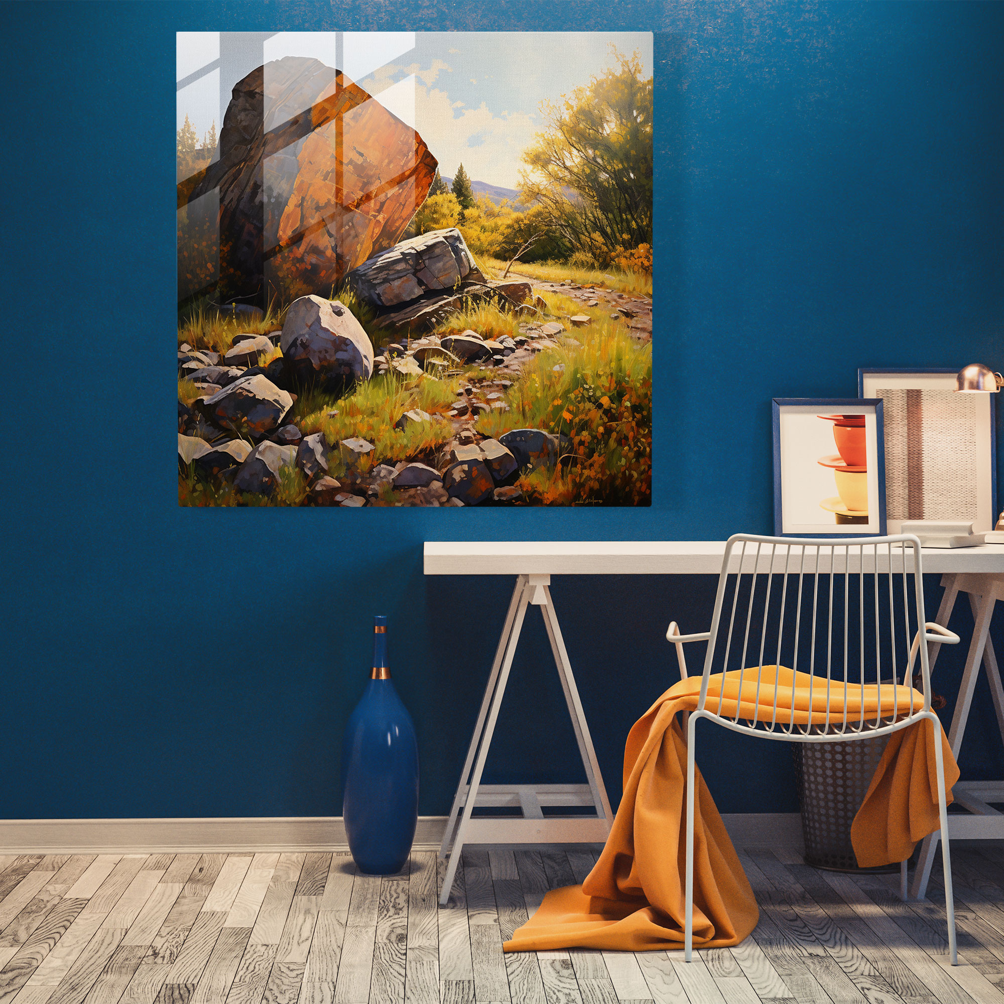 Rolling Stones Impressionistisches Glasbild - Rolling Stones Naturlandschaft Wohndekoration Moderne Kunst