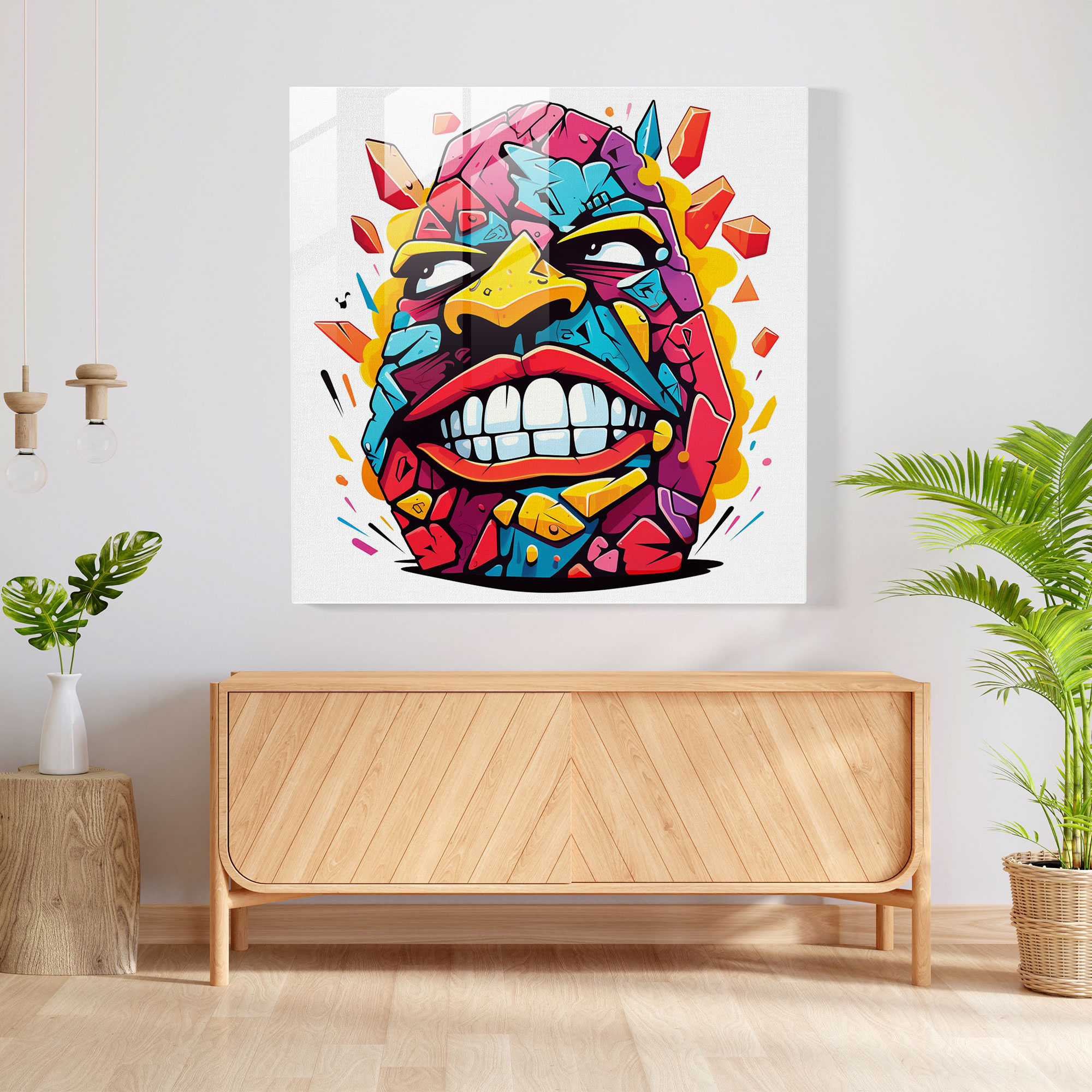 Rolling Stones Pop Art Glasbild - Muster Moderne Kunst Wanddekoration