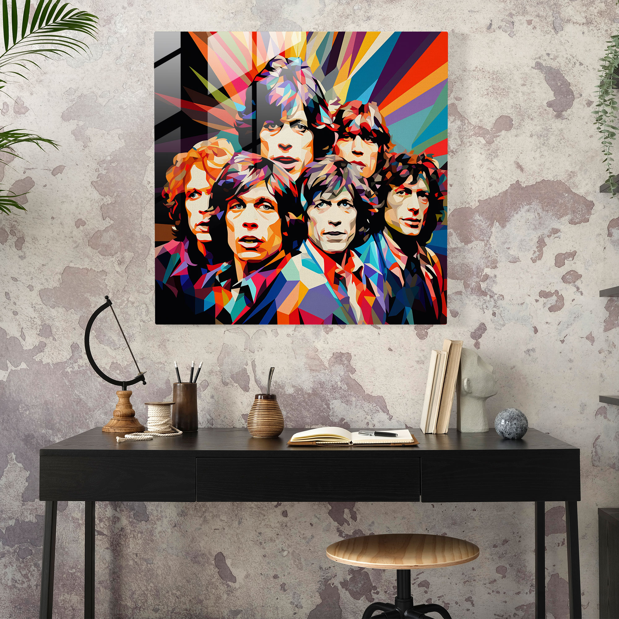 Rolling Stones Geometrisches Glasbild - Rolling Stones Wohnraumdekoration Wanddekoration Geometrisches Kunst Design