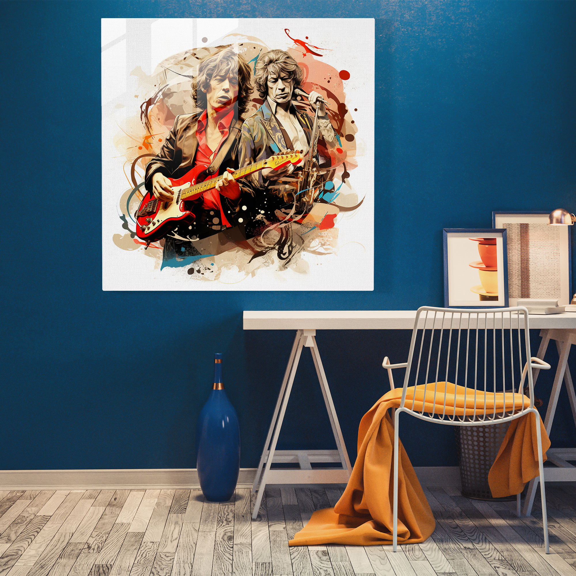 Musical Rolling Stones Glass Print - Rolling Stones, Digital Collage Artwork, Glass Print, Glass Wall Art