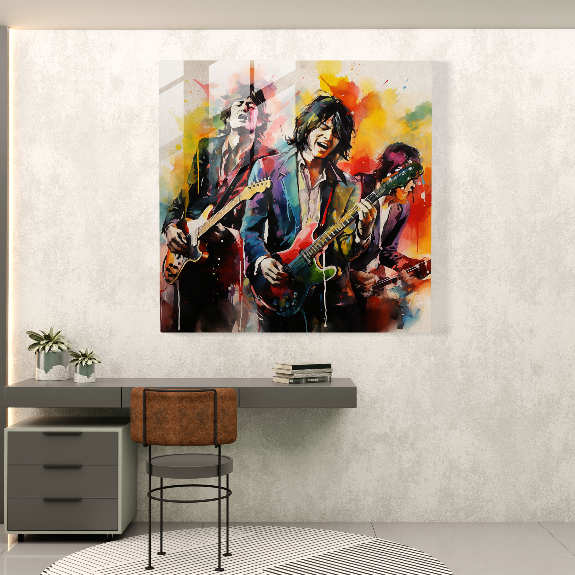 Expressive Rolling Stones Glass Print - Rolling Stones, Wall Decoration, Expressive Watercolor Painting, Home Decoration