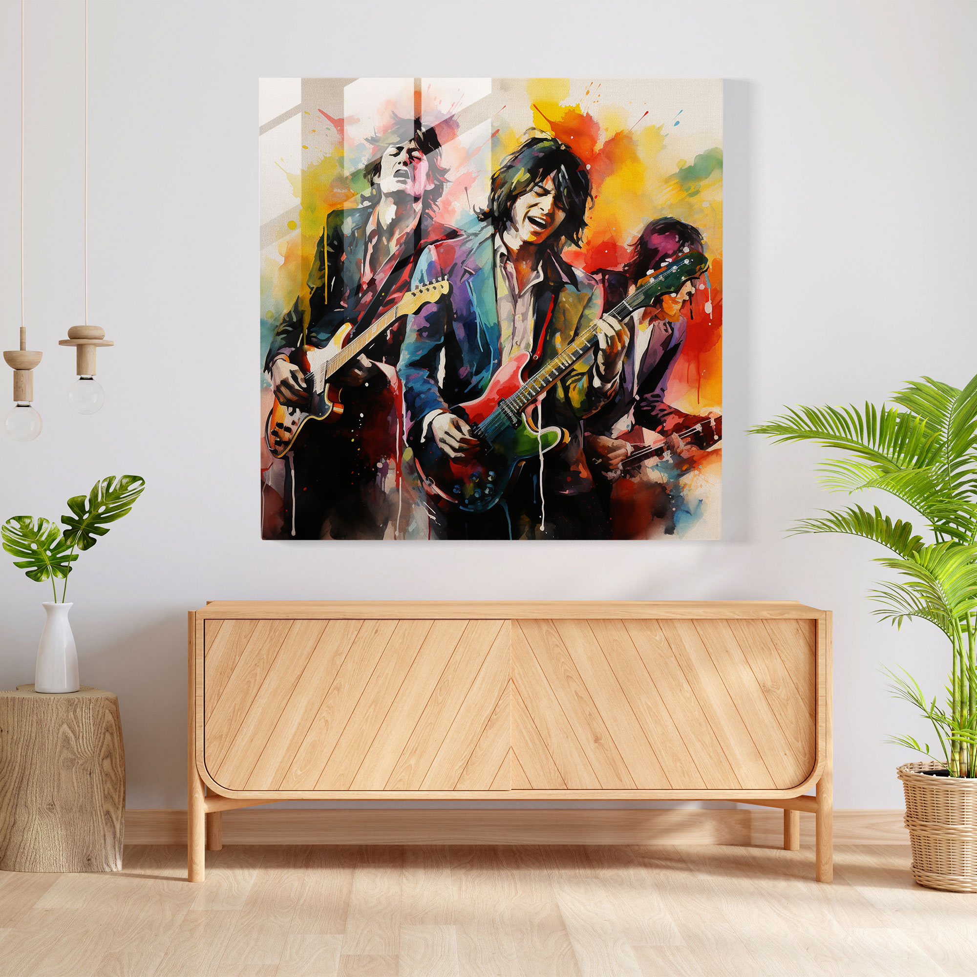 Expressive Rolling Stones Glass Print - Rolling Stones, Wall Decoration, Expressive Watercolor Painting, Home Decoration