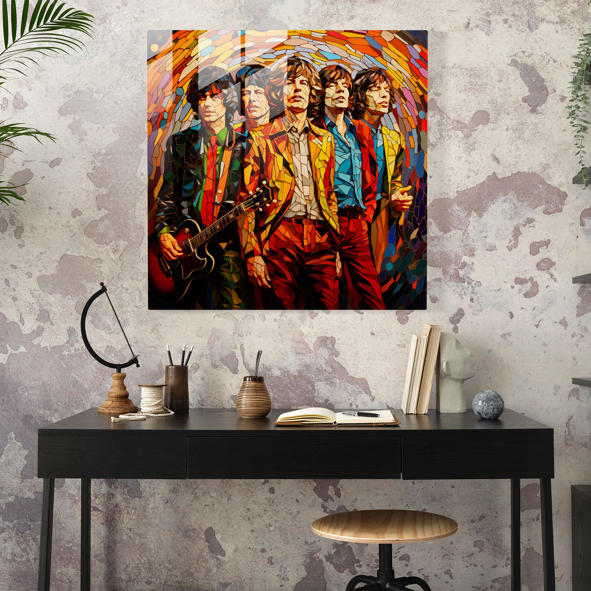 Glasbild Rolling Stones - Rolling Stones Glasbild Wohn-Dekoration Glasmalerei Mosaik.