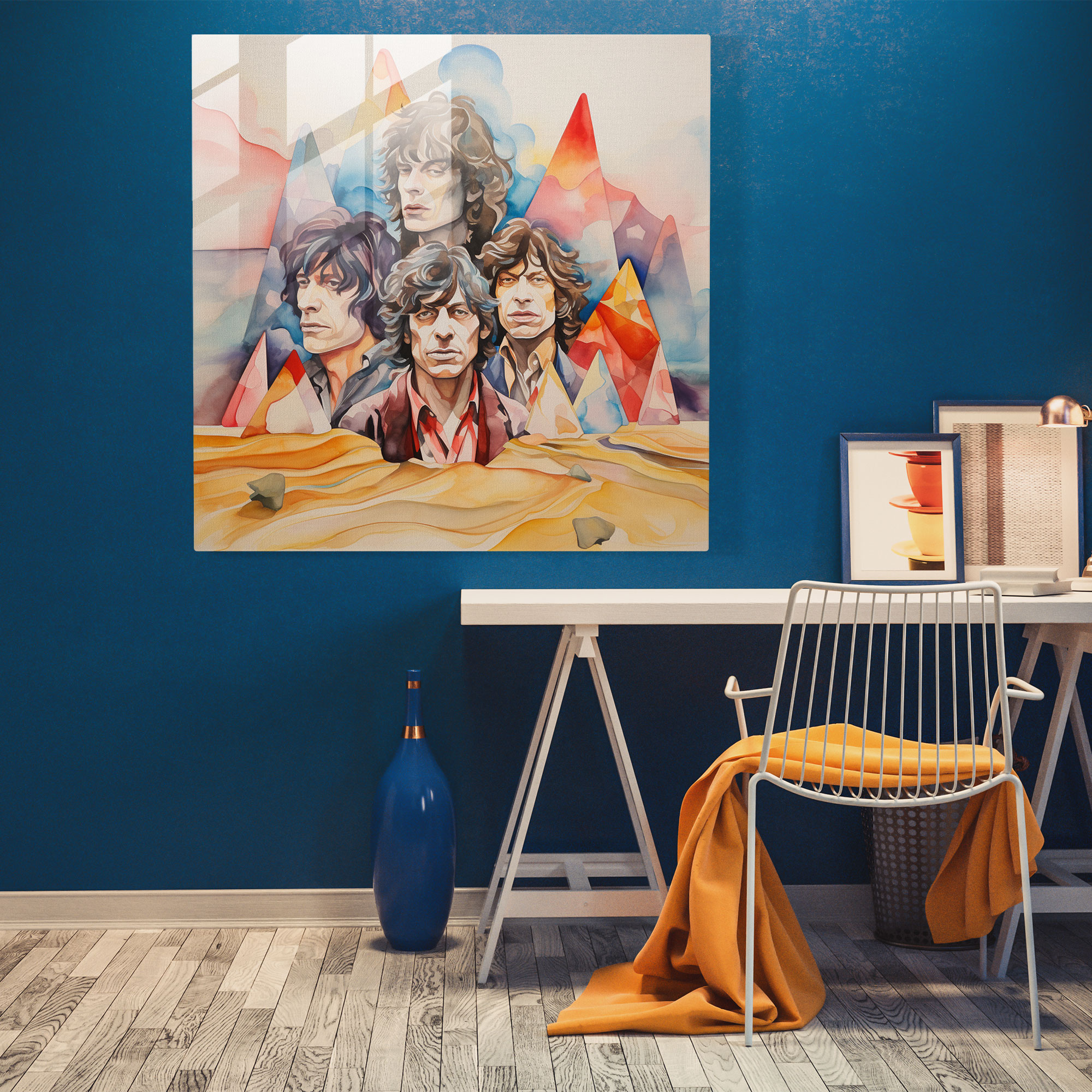 Rolling Stones Glass Print - Rolling Stones, Watercolor Painting, Home Decoration, Rolling Stones