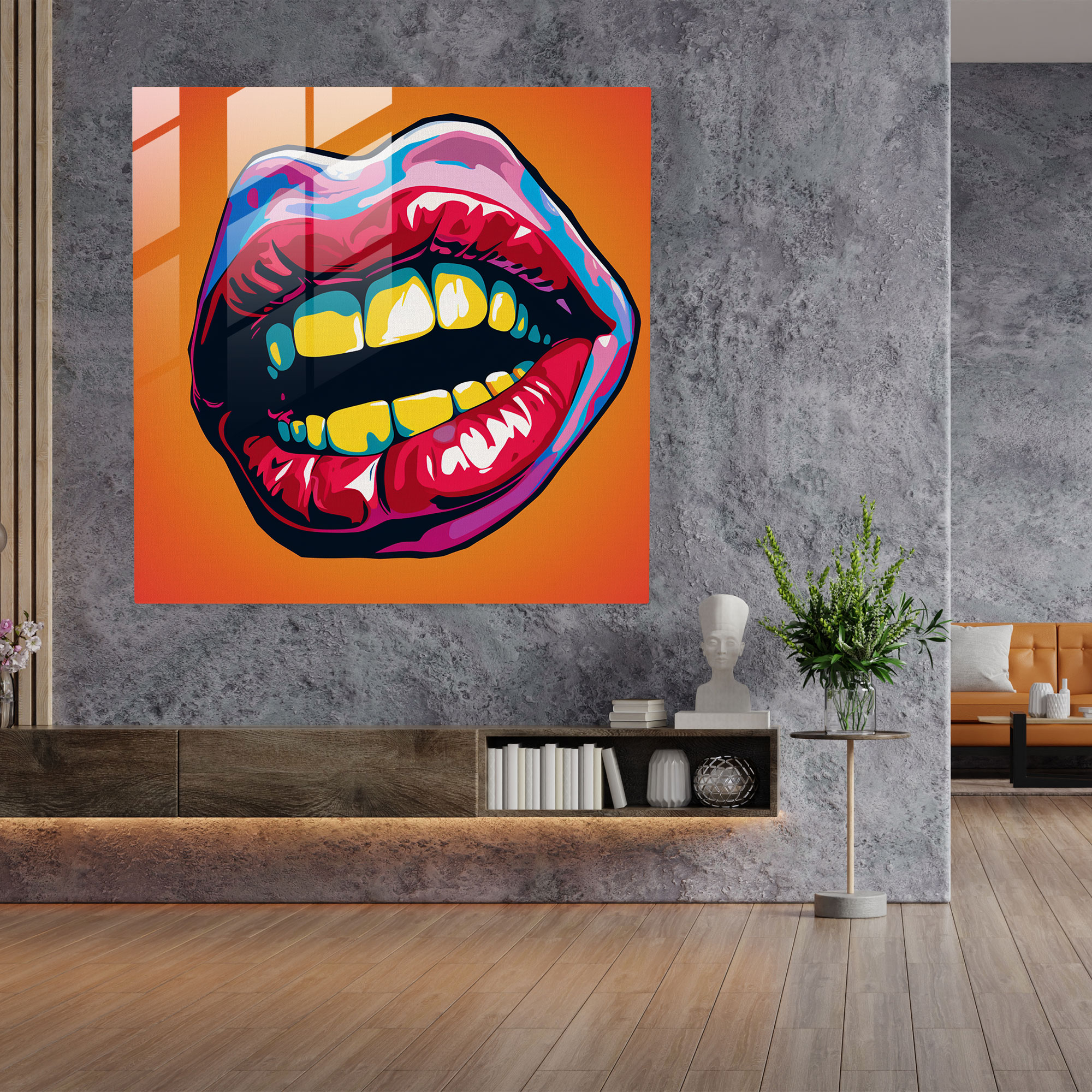 Rolling Stones Glass Print, Pop Art Tongue Logo - Rolling Stones, Rolling Stones, Retro, Glass Wall Art