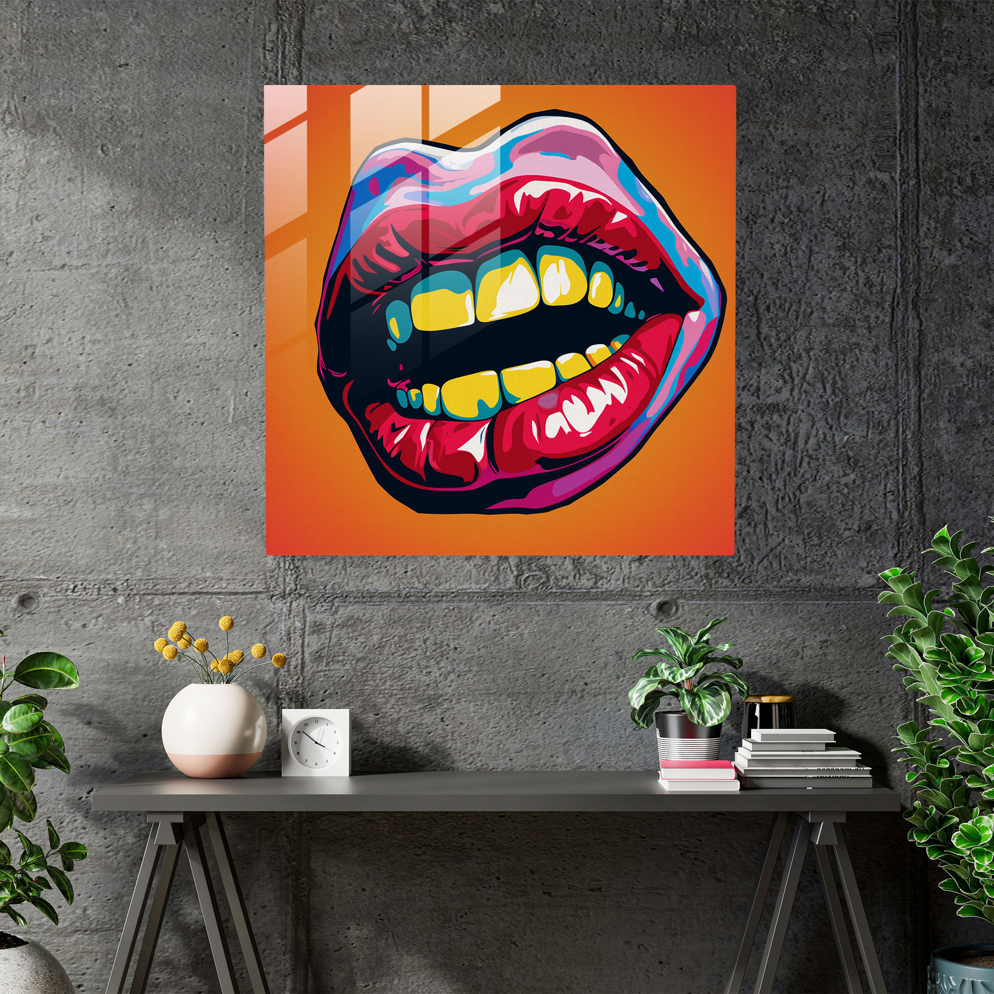 Rolling Stones Glass Print, Pop Art Tongue Logo - Rolling Stones, Rolling Stones, Retro, Glass Wall Art