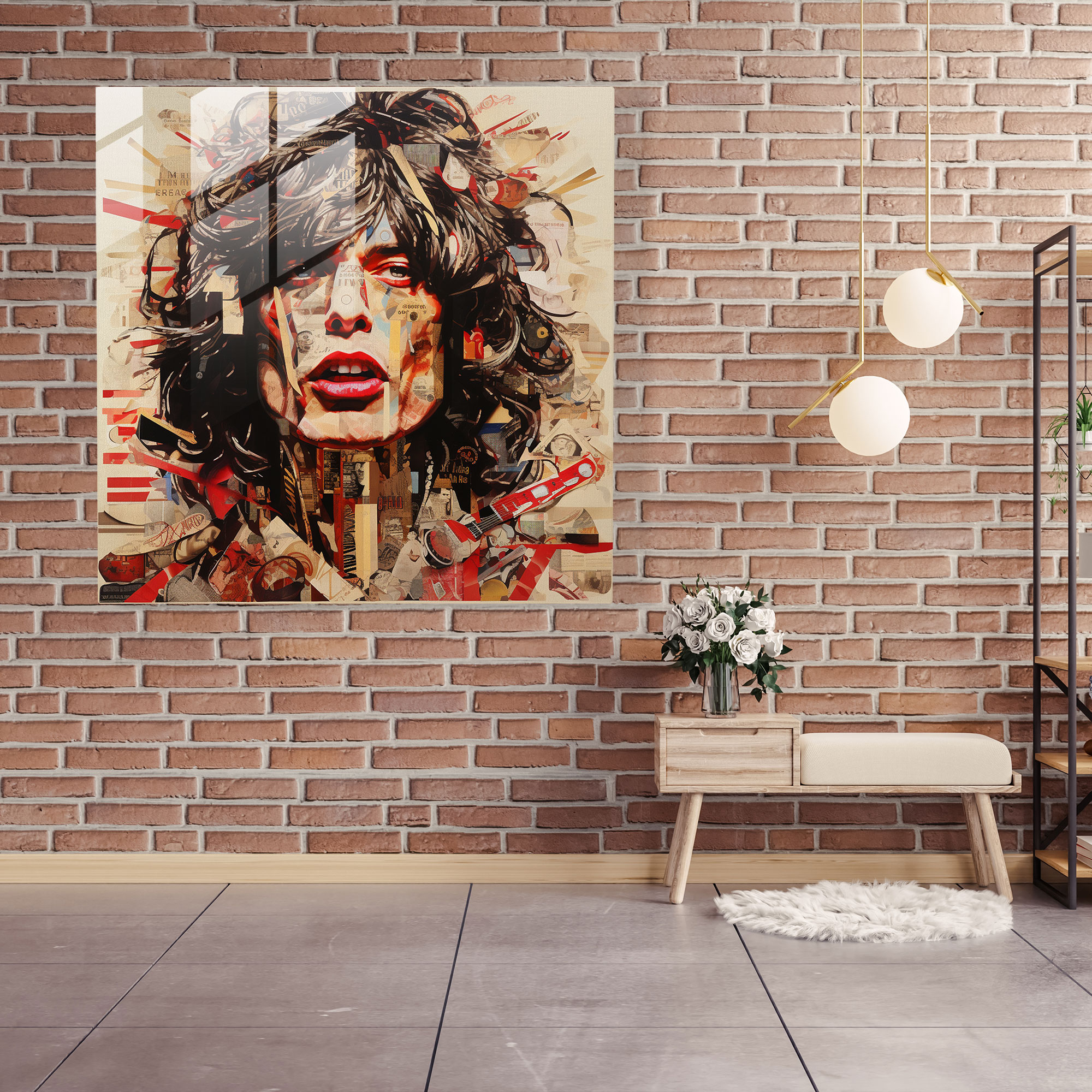 Glasbild Rolling Stones surreale Albumcover-Collage - Rolling Stones surreales Design Glasbild Albumcover