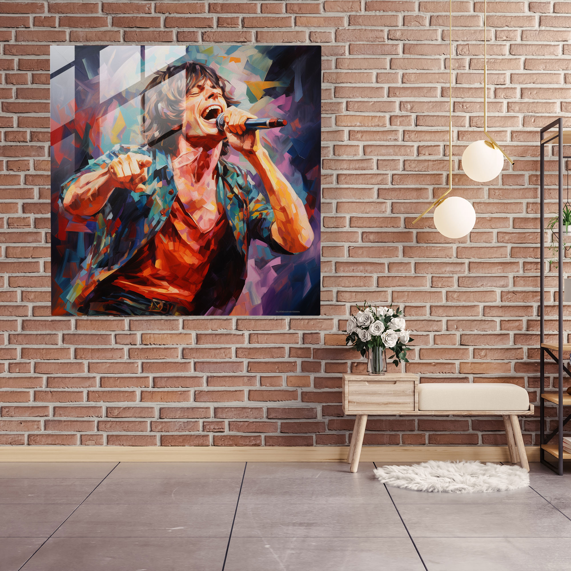 Glasbild Rolling Stones impressionistisches Porträt von Mick Jagger - Rolling Stones moderne Kunst Glaswandkunst