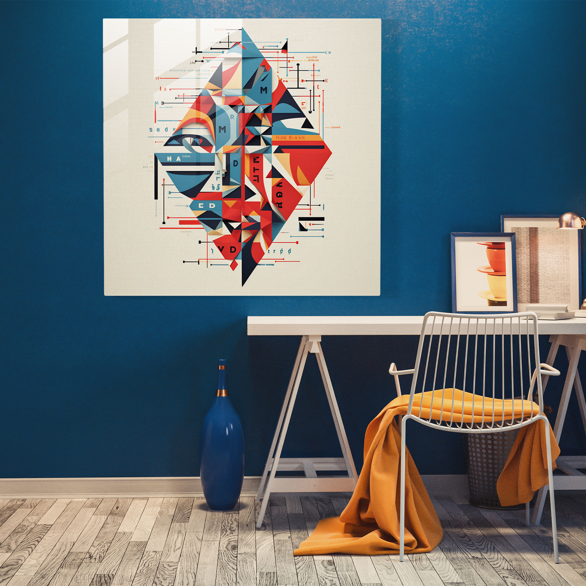 Rolling Stones Glasbild mit geometrischer Typografie und Texten - Wanddekoration moderner Kunststil