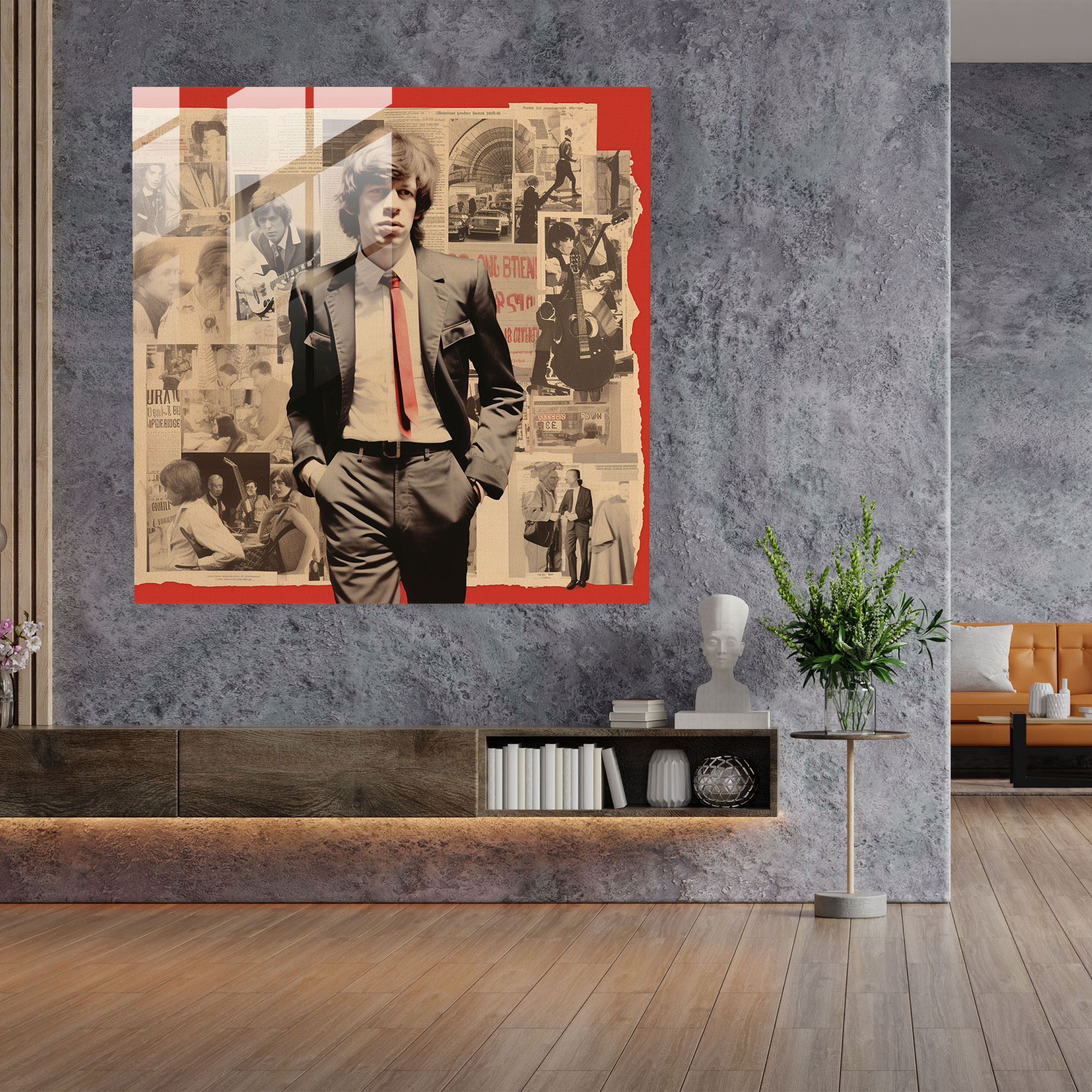 Glasbild Rolling Stones - Rolling Stones Glas Kunst Collage Kunstwerk