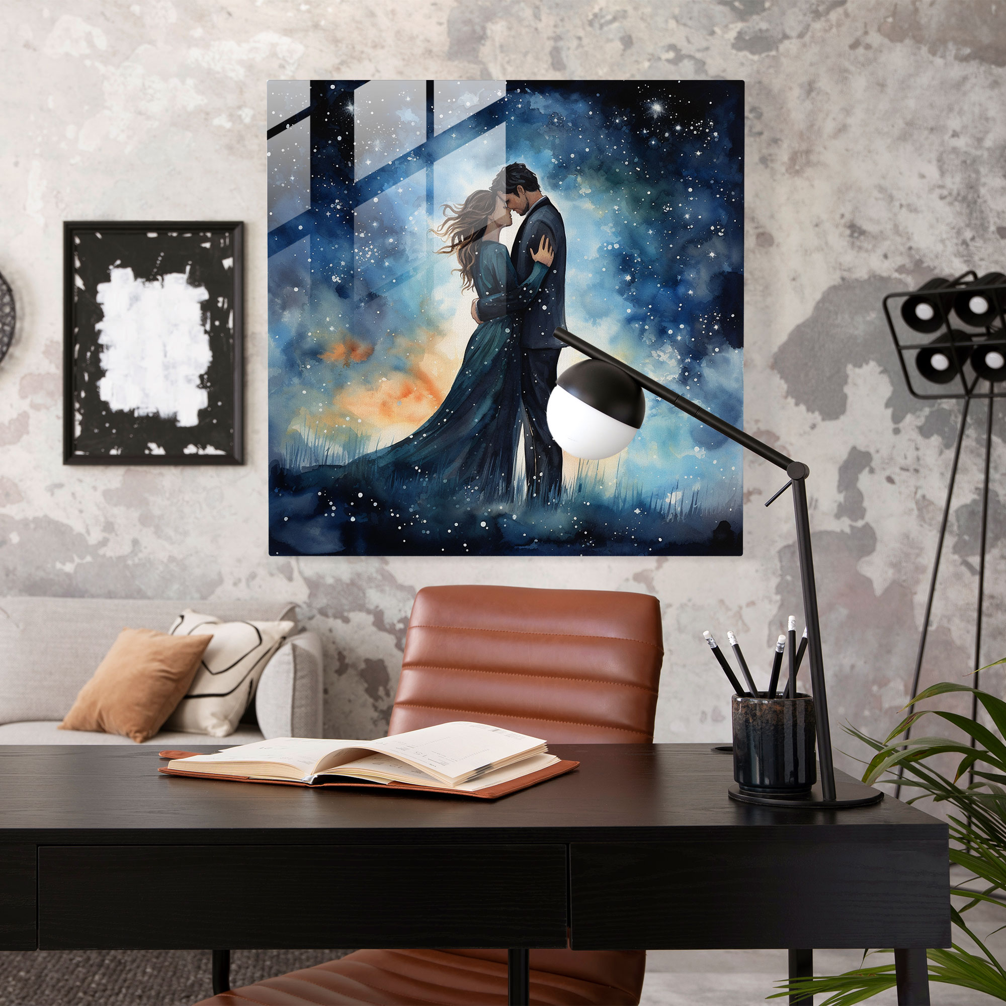 Romantik Suluboya Cam Tablo - Suluboya Cam Tablo Duvar Sanatı