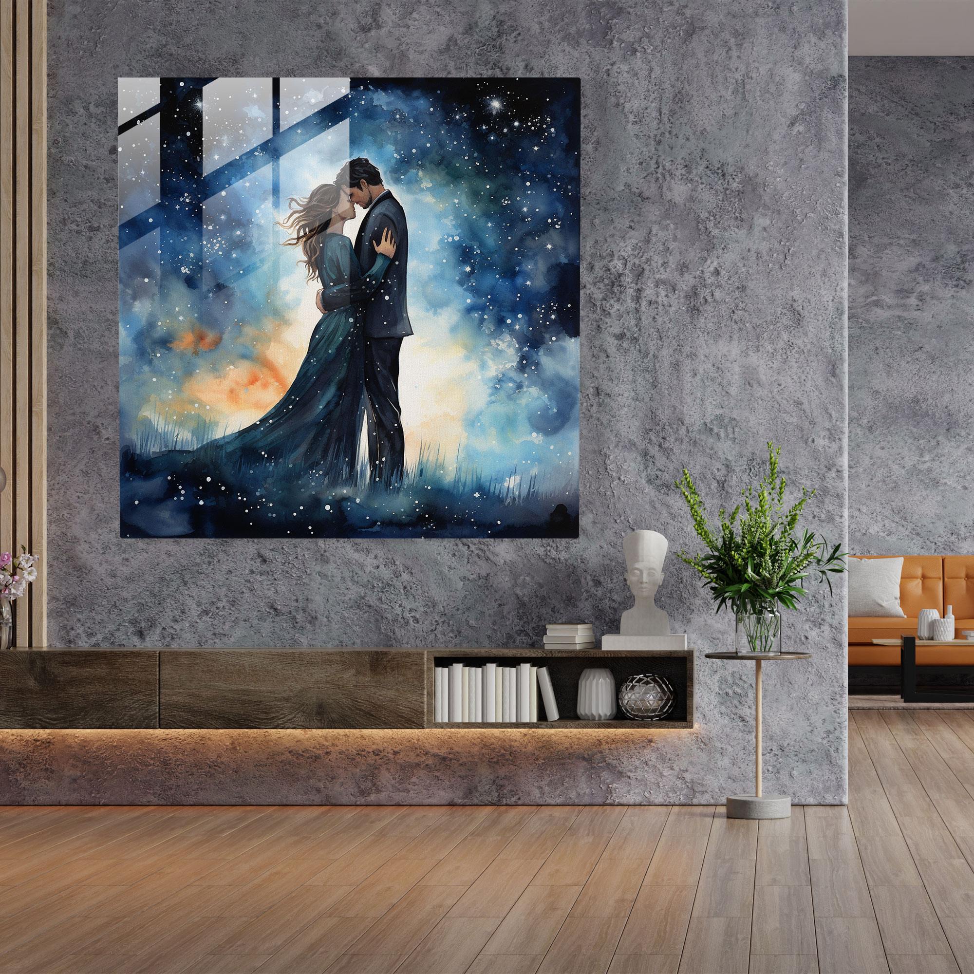 Romantik Suluboya Cam Tablo - Suluboya Cam Tablo Duvar Sanatı