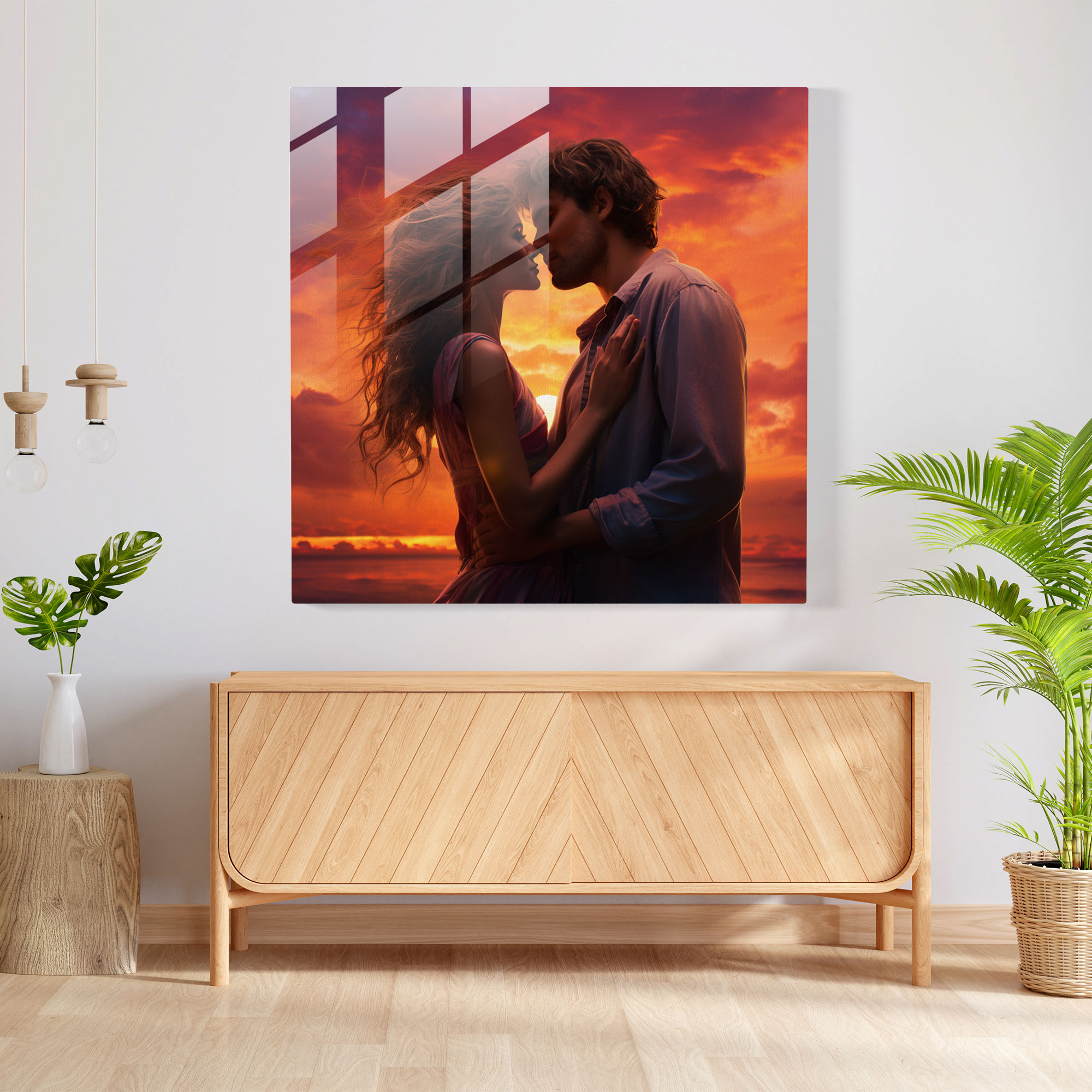 Romantic Sunset Glass Print - Romantic, Colorful Sunset, Glass Art, Home Decoration