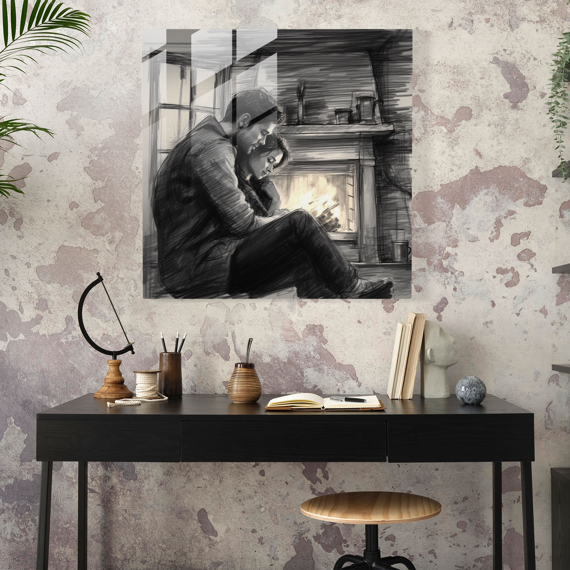 Romantik Şömine Cam Tablosu - Modern Sanat ve Cam Sanatı