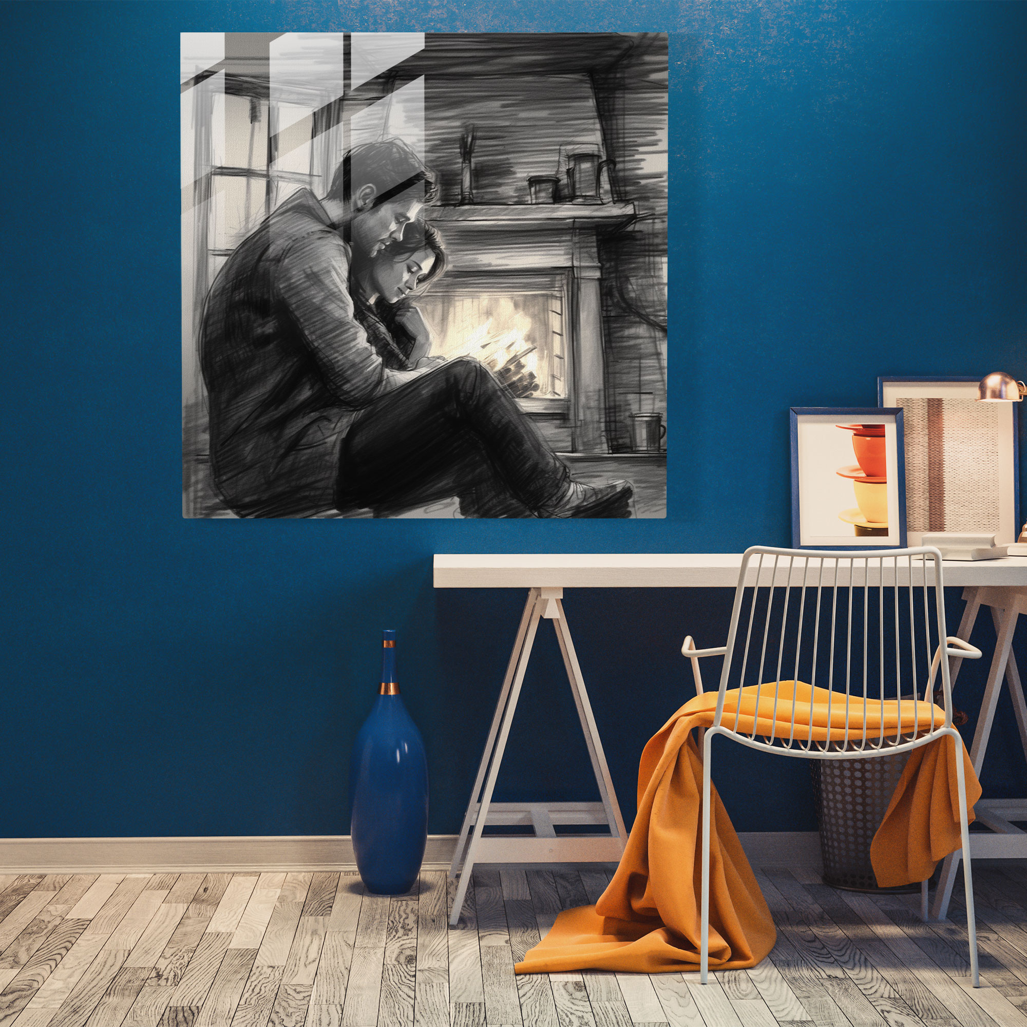 Romantik Şömine Cam Tablosu - Modern Sanat ve Cam Sanatı