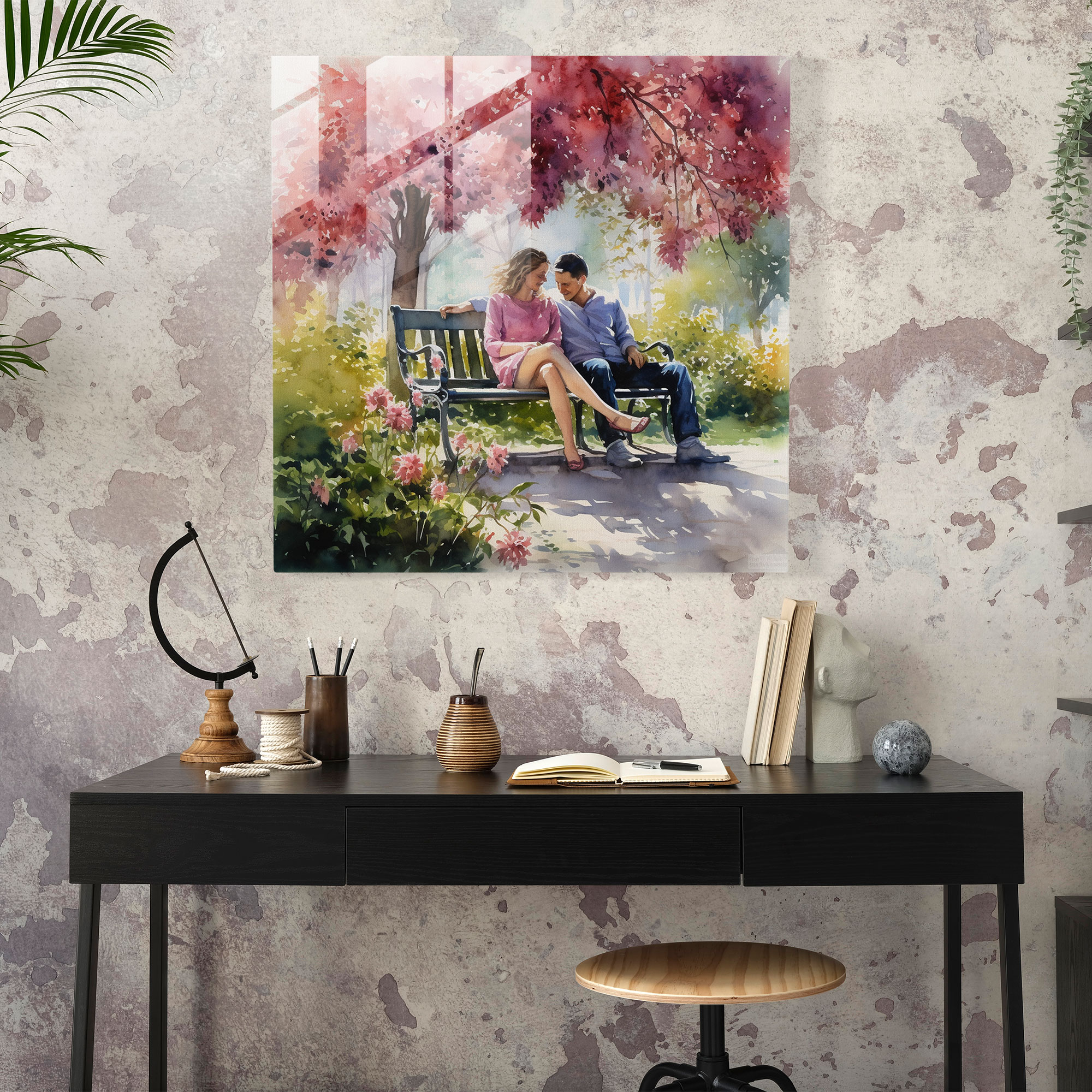 Romantic Watercolor Glass Print - Romantic, Wall Decoration, Romantic, Blooming Flowers