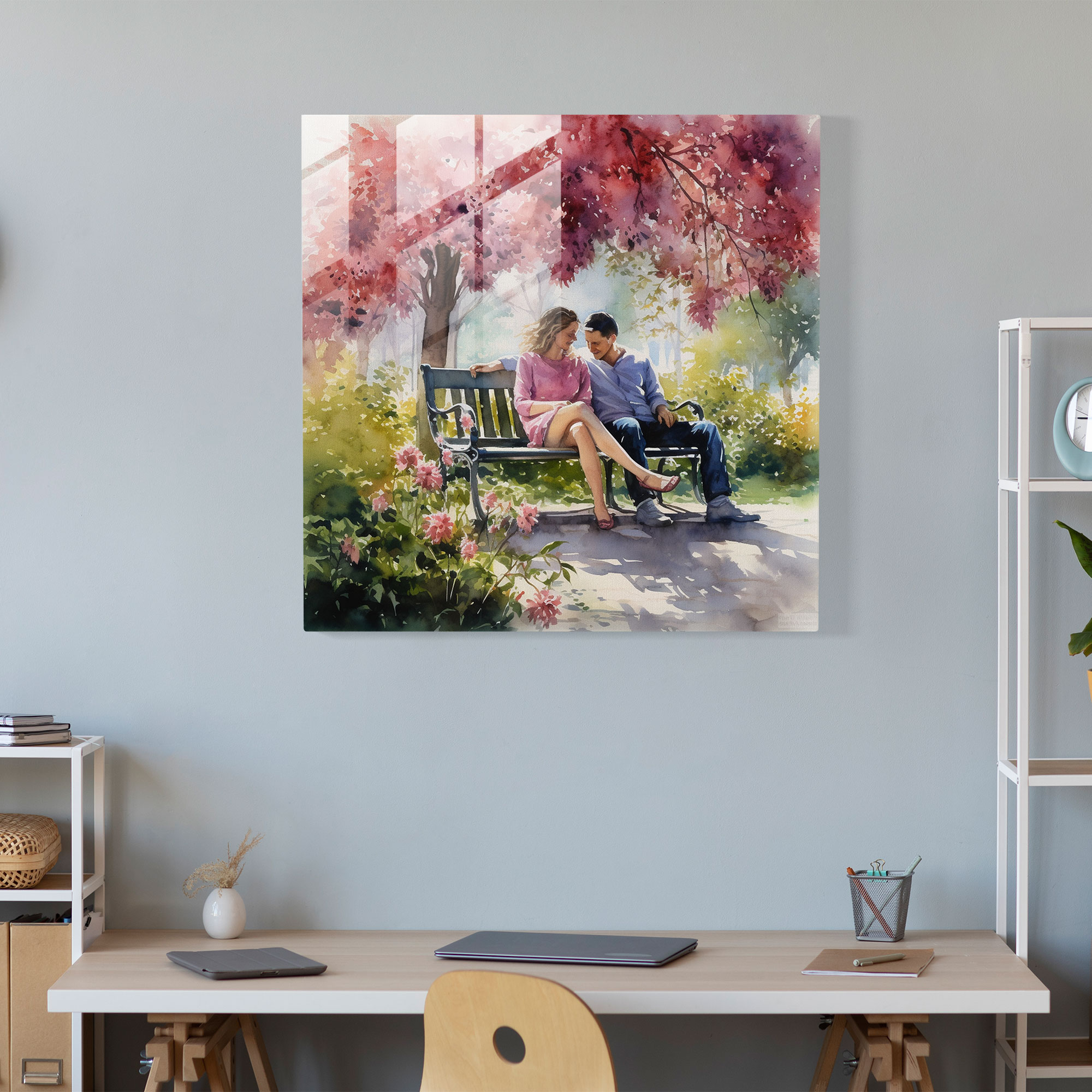 Romantic Watercolor Glass Print - Romantic, Wall Decoration, Romantic, Blooming Flowers