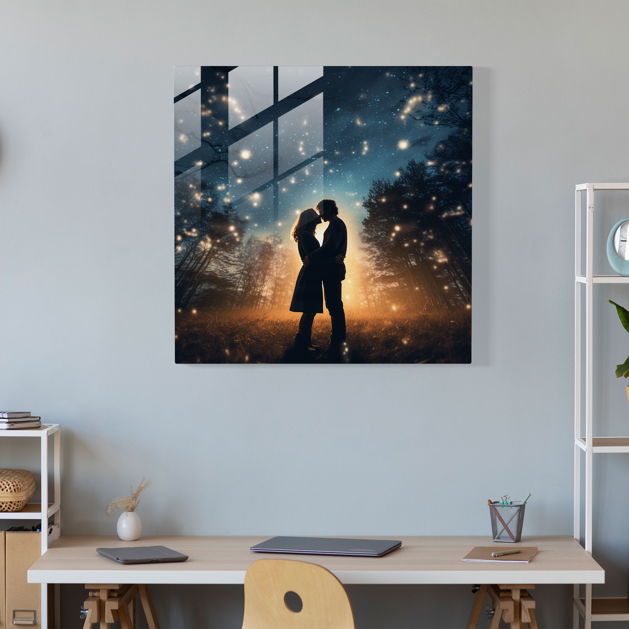 Romantik Yıldızlı Gece Cam Tablo - Romantik Cam Sanatı Ev Dekorasyonu Modern Sanat