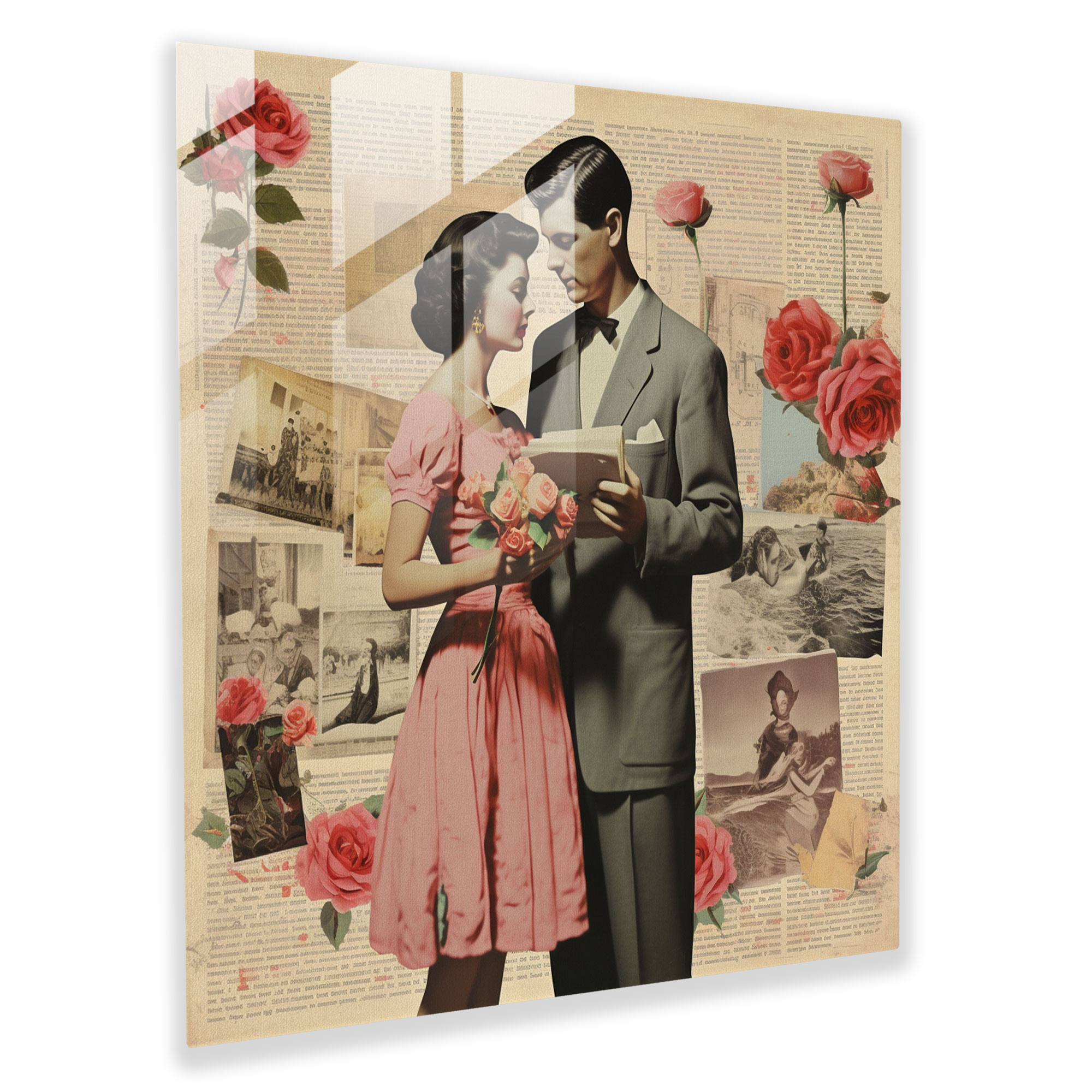 Love Letters Collage Glass Print - Romantic, Glass Art, Love Letters, Romantic