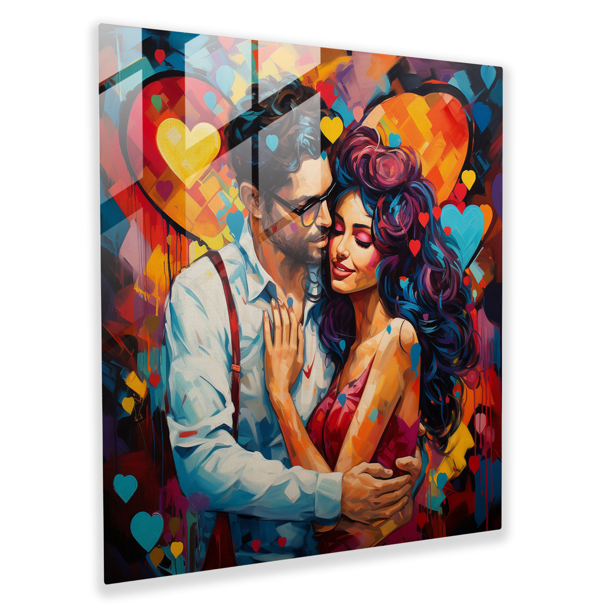 Colorful Hearts Glass Print - Romantic, Expressive Hearts, Glass Wall Art, Portrait Of A Couple