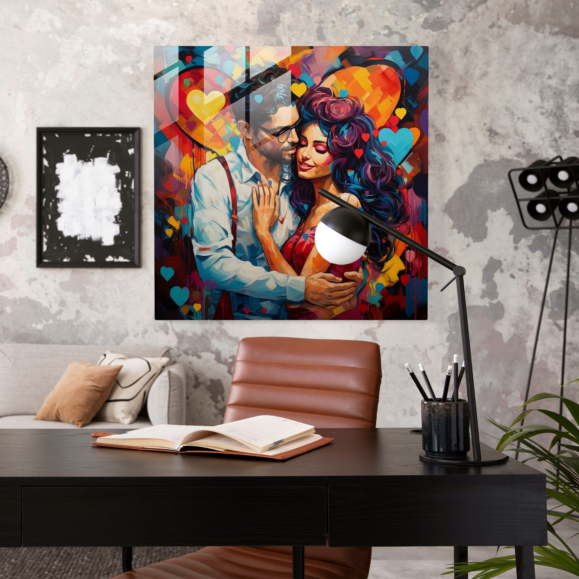 Colorful Hearts Glass Print - Romantic, Expressive Hearts, Glass Wall Art, Portrait Of A Couple