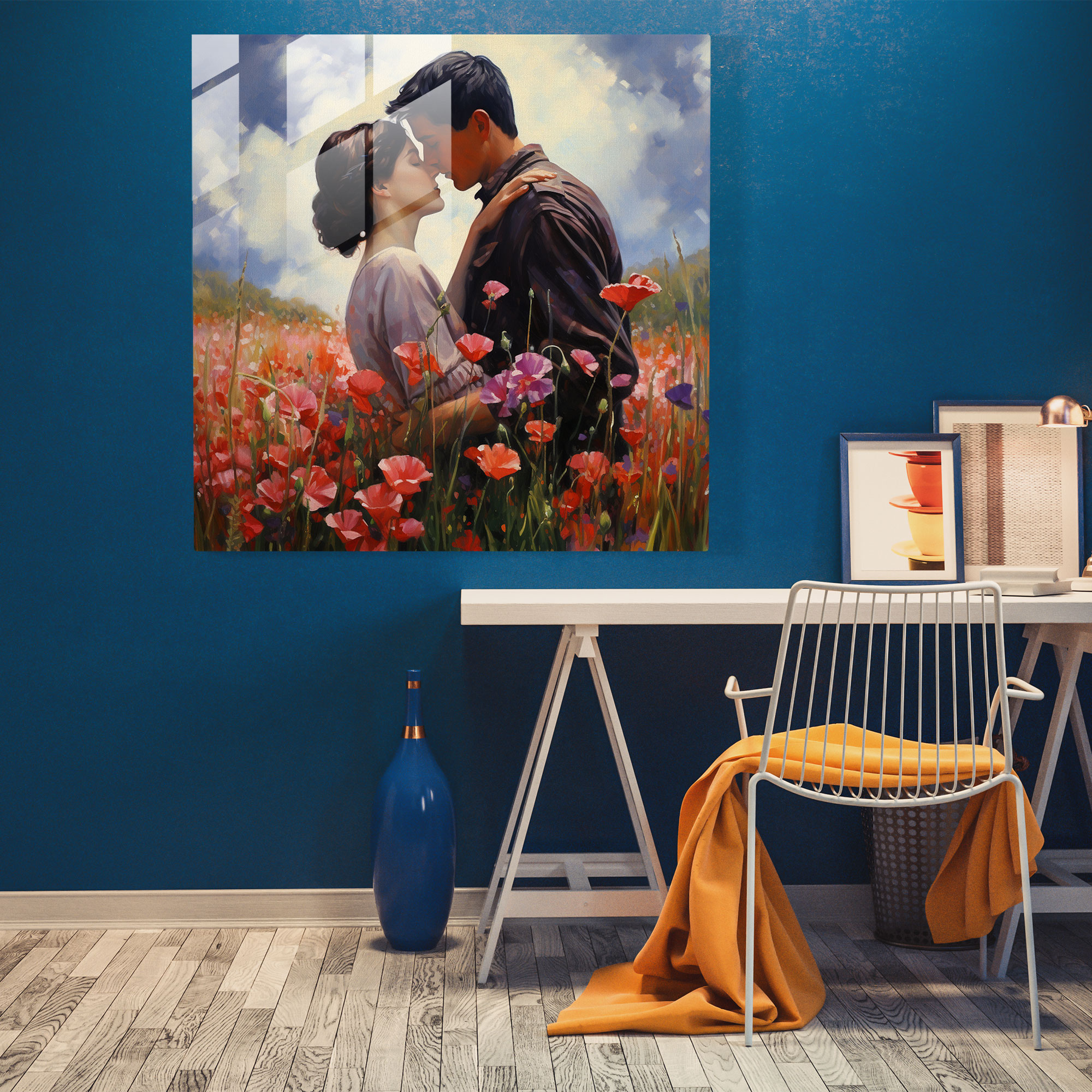 Romantik Yağlı Boya Cam Tablo - Romantik Yakınlık Cam Sanat Klasik Yağlı Boya