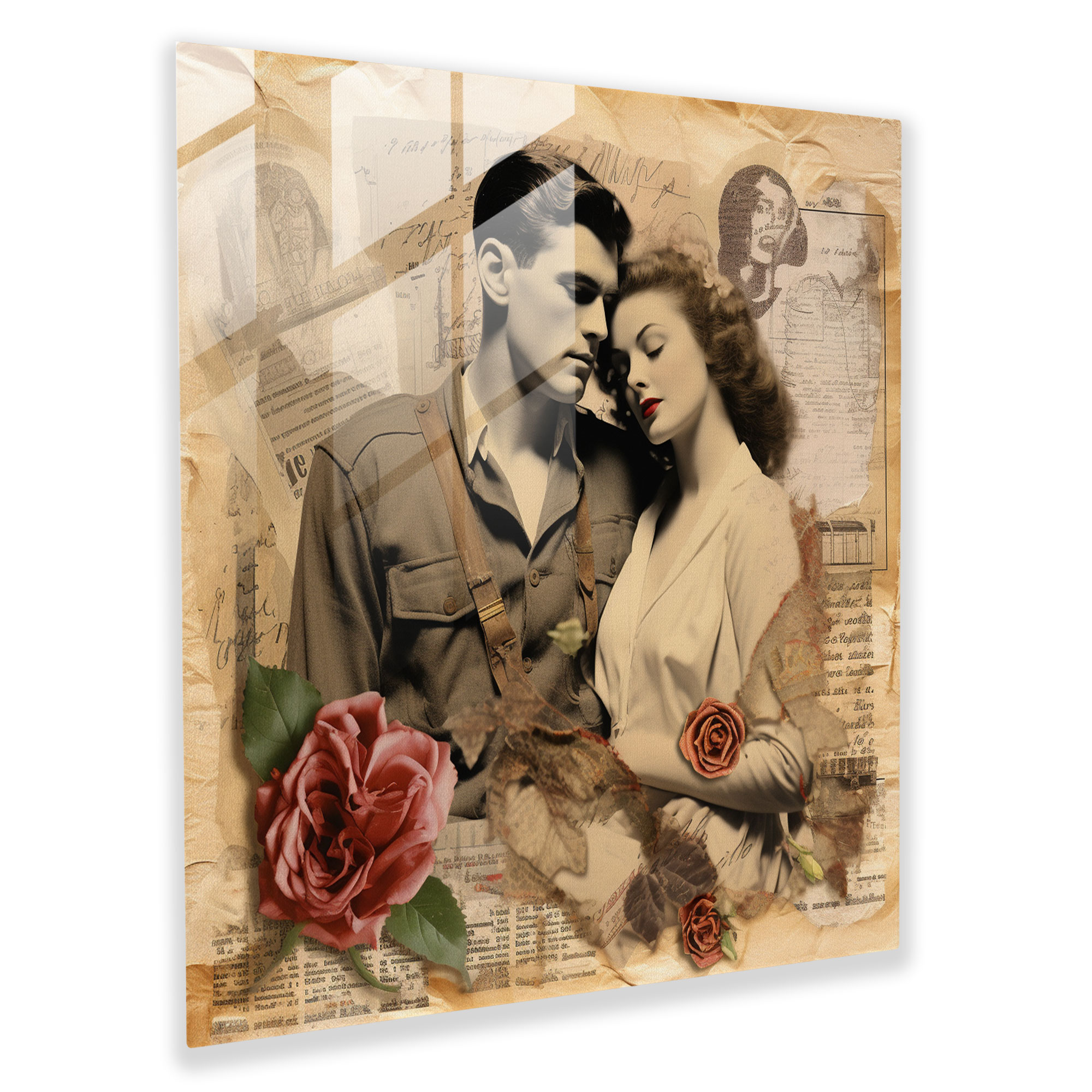 Romantic Vintage Collage Glass Print - Romantic, Glass Wall Art, Vintage-Inspired Collage, Modern Art