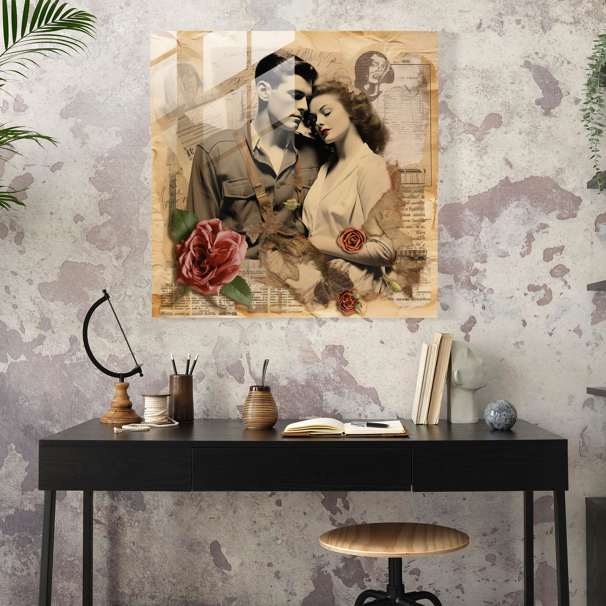 Romantic Vintage Collage Glass Print - Romantic, Glass Wall Art, Vintage-Inspired Collage, Modern Art
