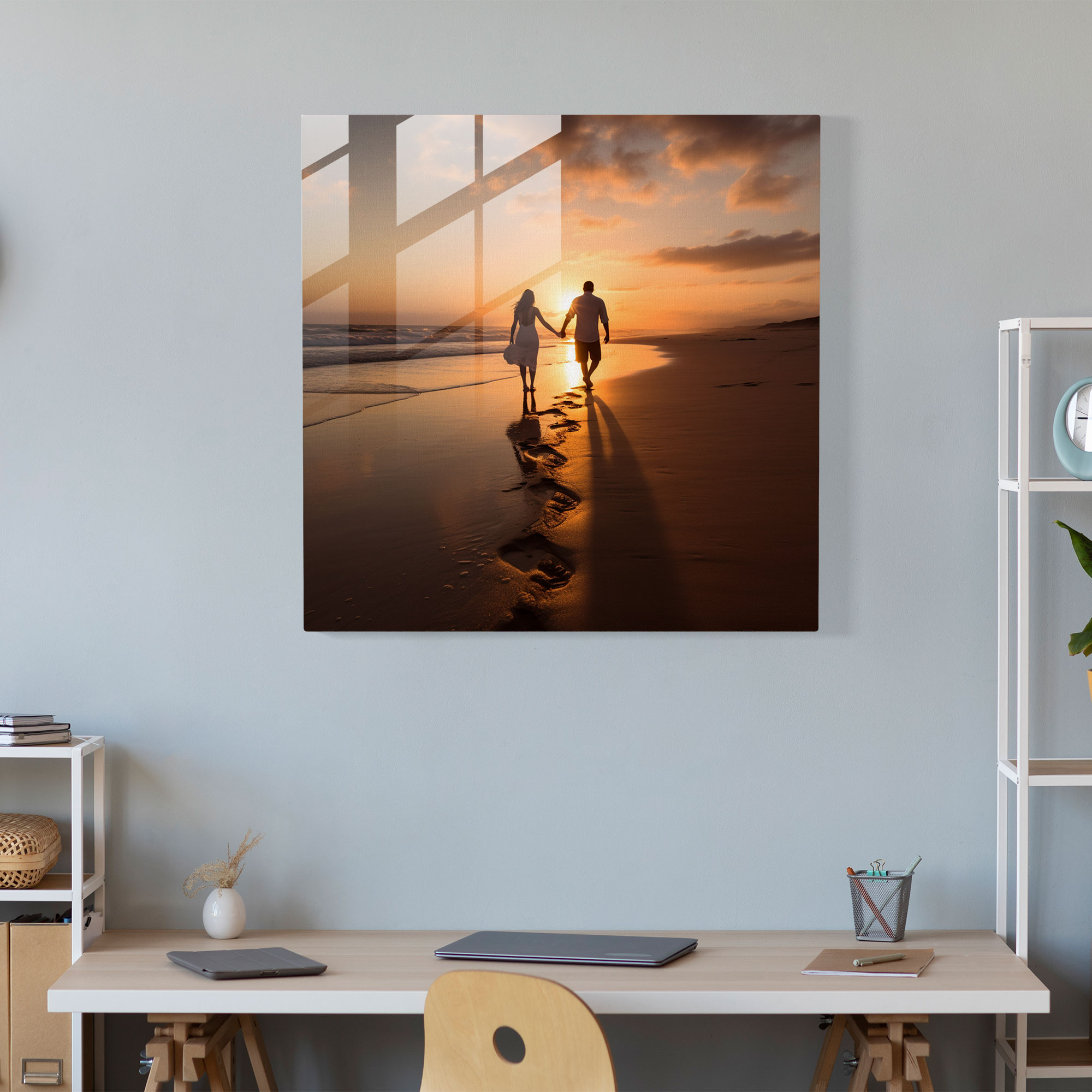Romantic Beach Sunset Glass Print - Romantic, Beach, Couple, Romantic